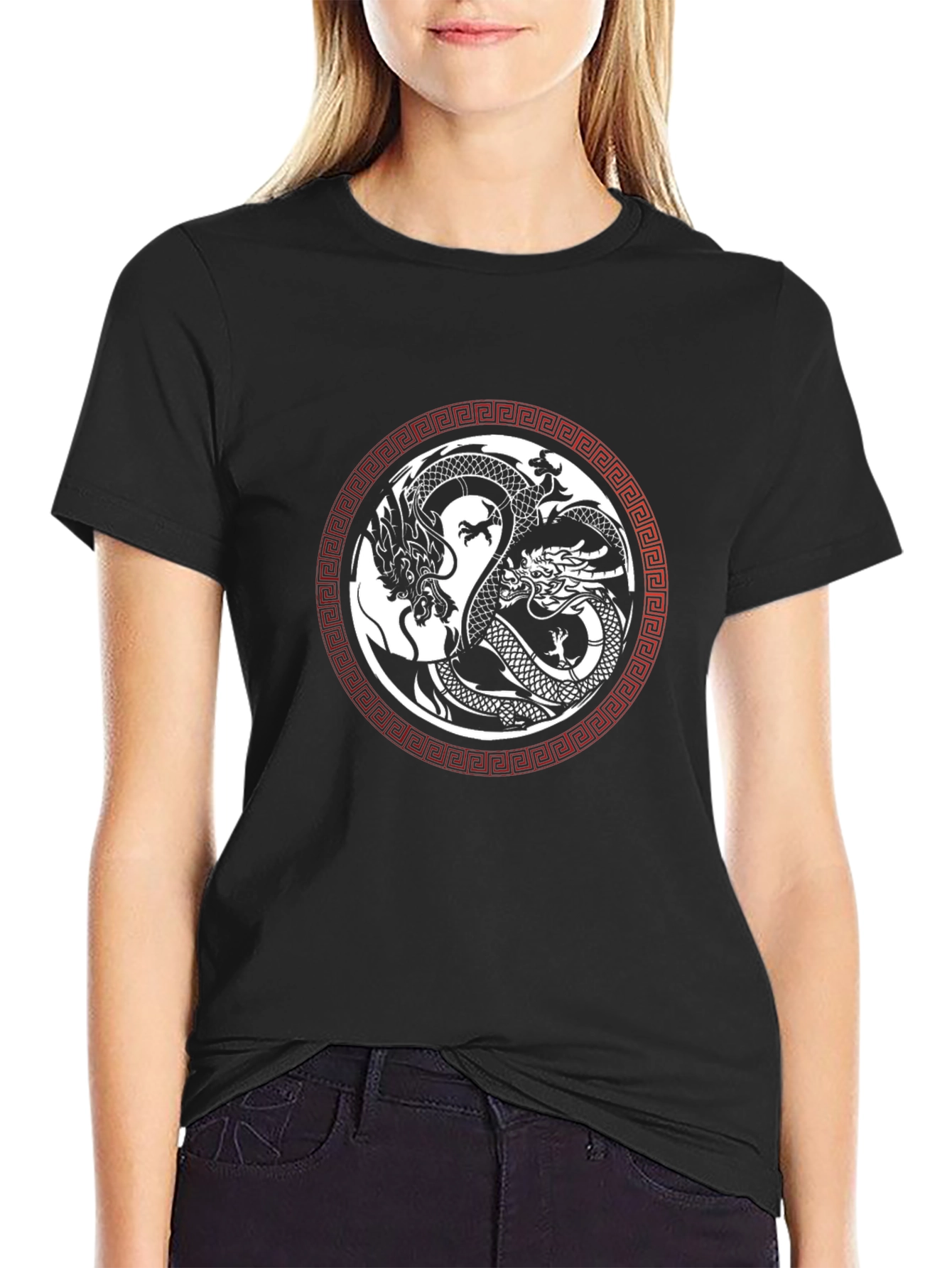 Yin Yang Dragons Graphic Tee - Black