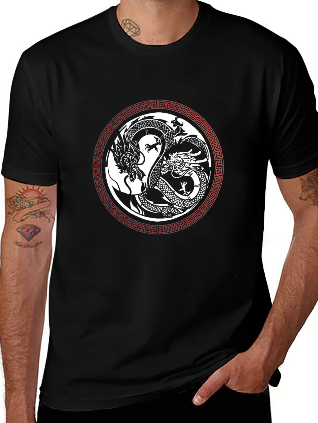 Yin Yang Dragons Graphic Tee - Black