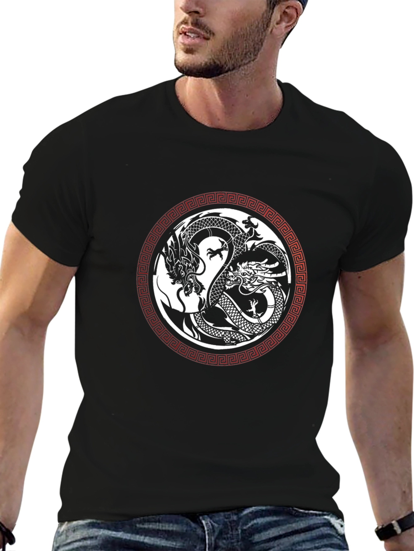 Yin Yang Dragons Graphic Tee - Black