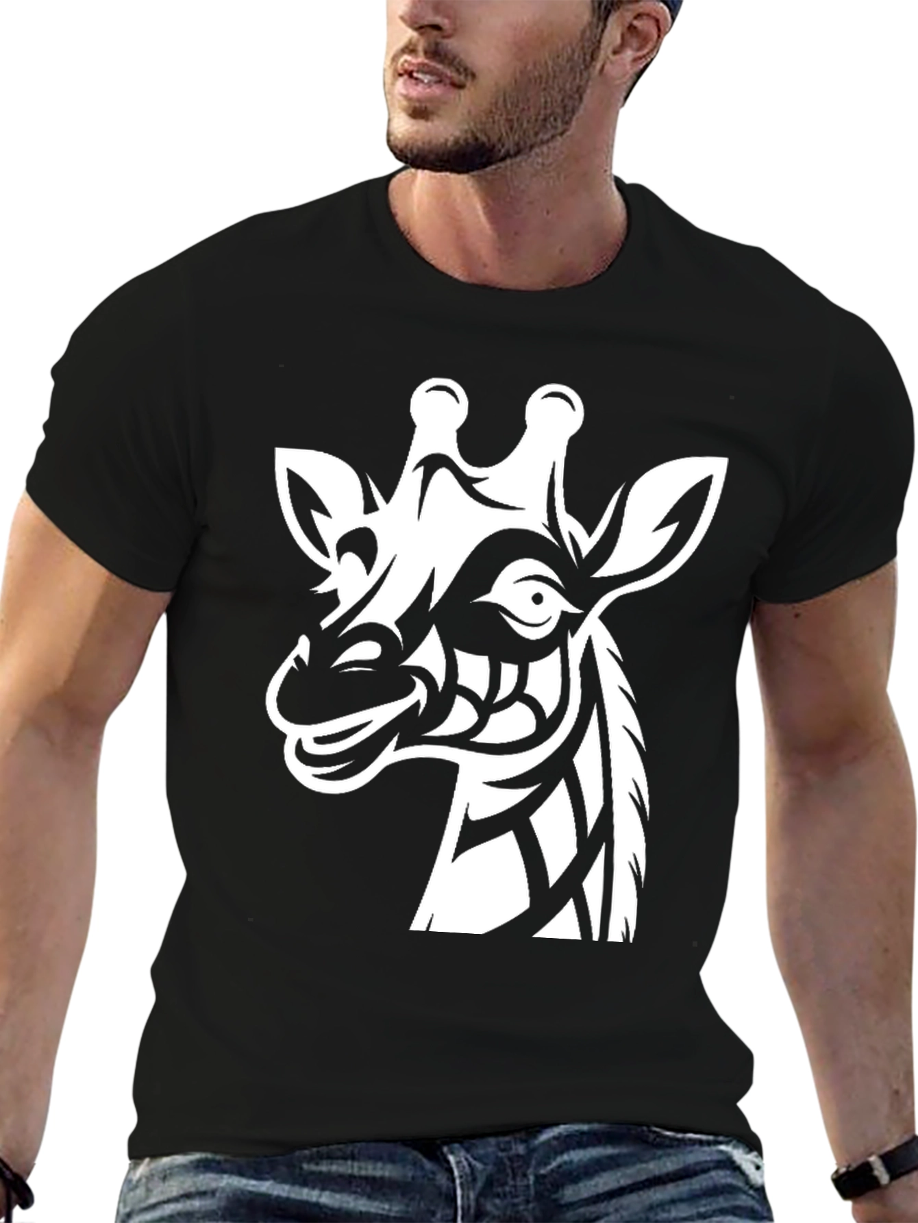 Giraffe Tribal Graphic Tee - Mens Black Shirt