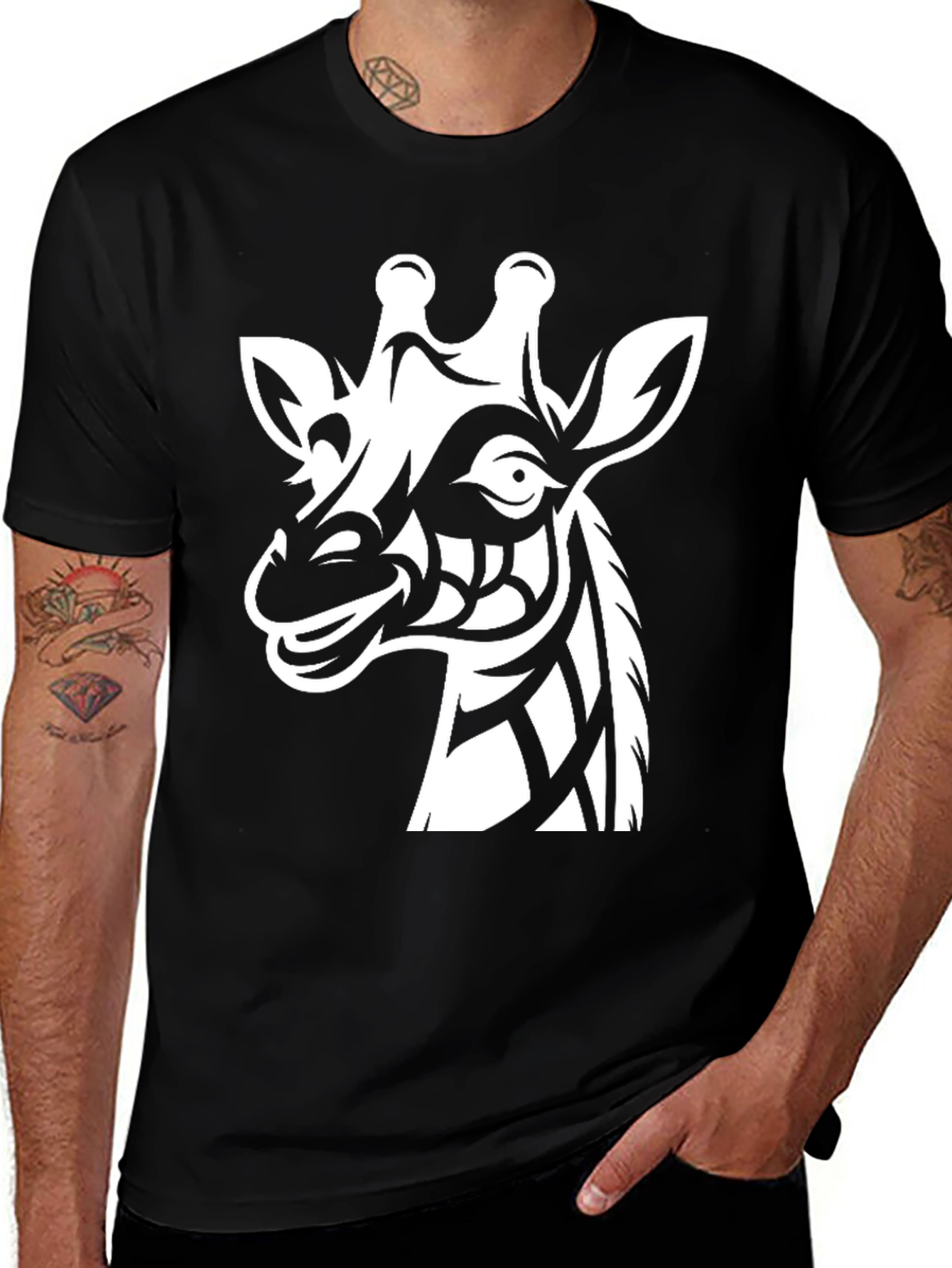 Giraffe Tribal Graphic Tee - Mens Black Shirt