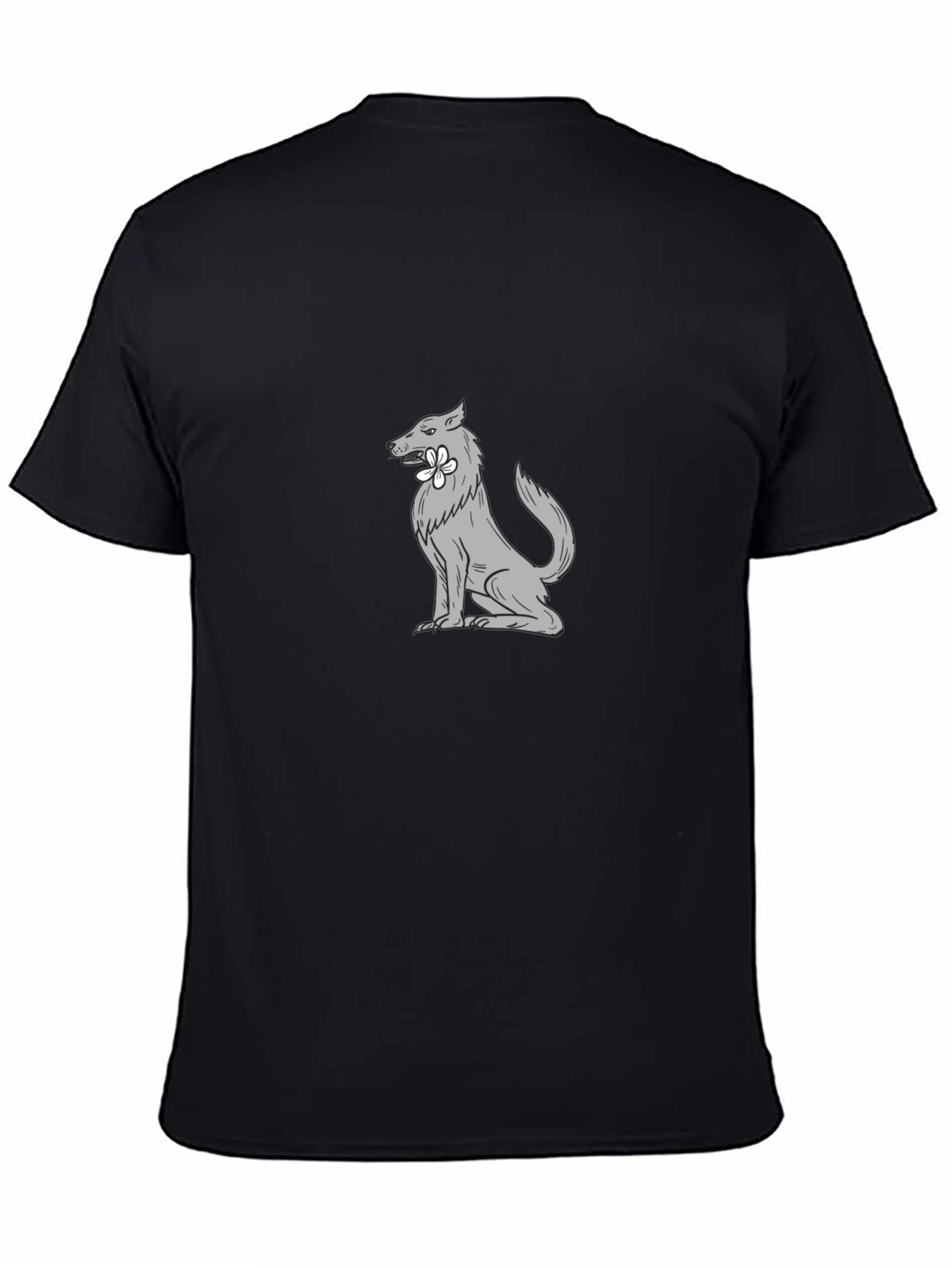 Wolf with Flower Graphic Tee - Cool Black T-Shirt