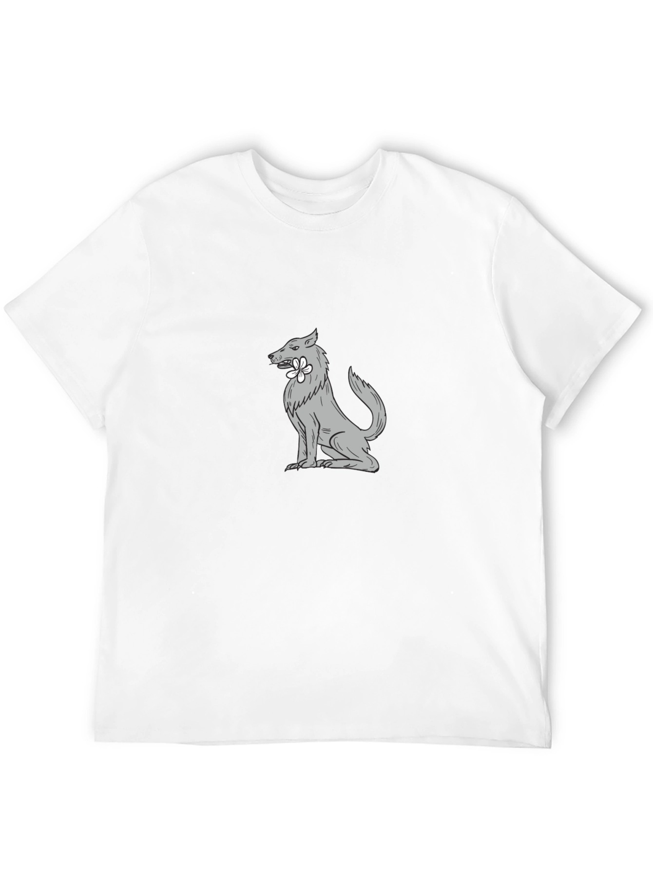 Wolf with Flower Graphic Tee - Cool Black T-Shirt