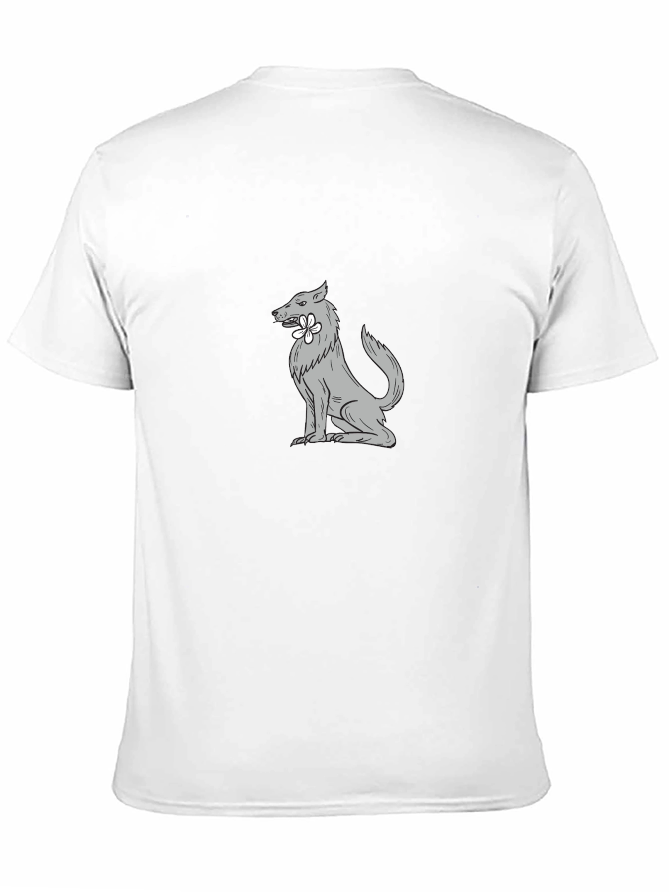 Wolf with Flower Graphic Tee - Cool Black T-Shirt