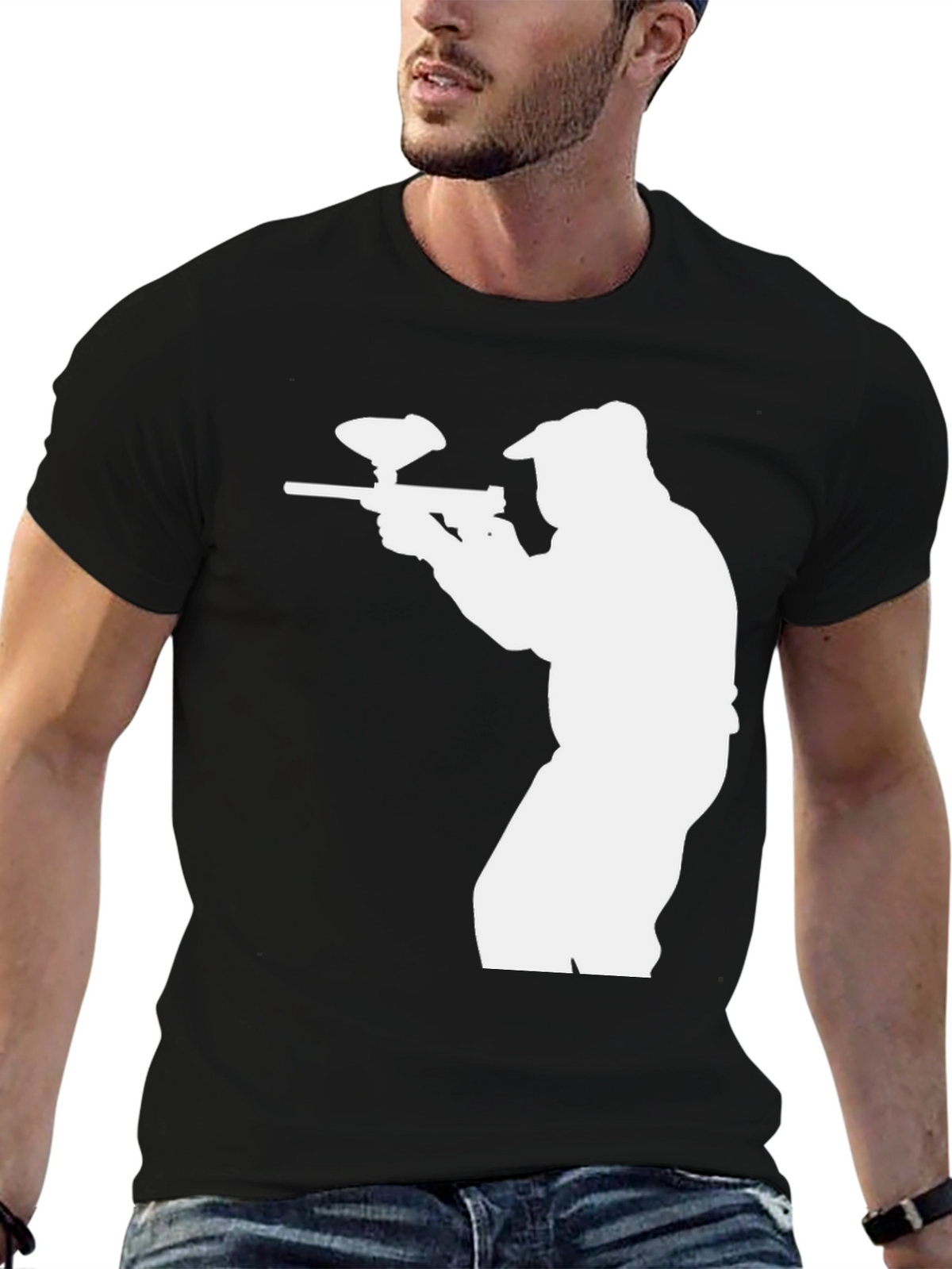 Paintball Player Graphic T-Shirt - Black Cotton