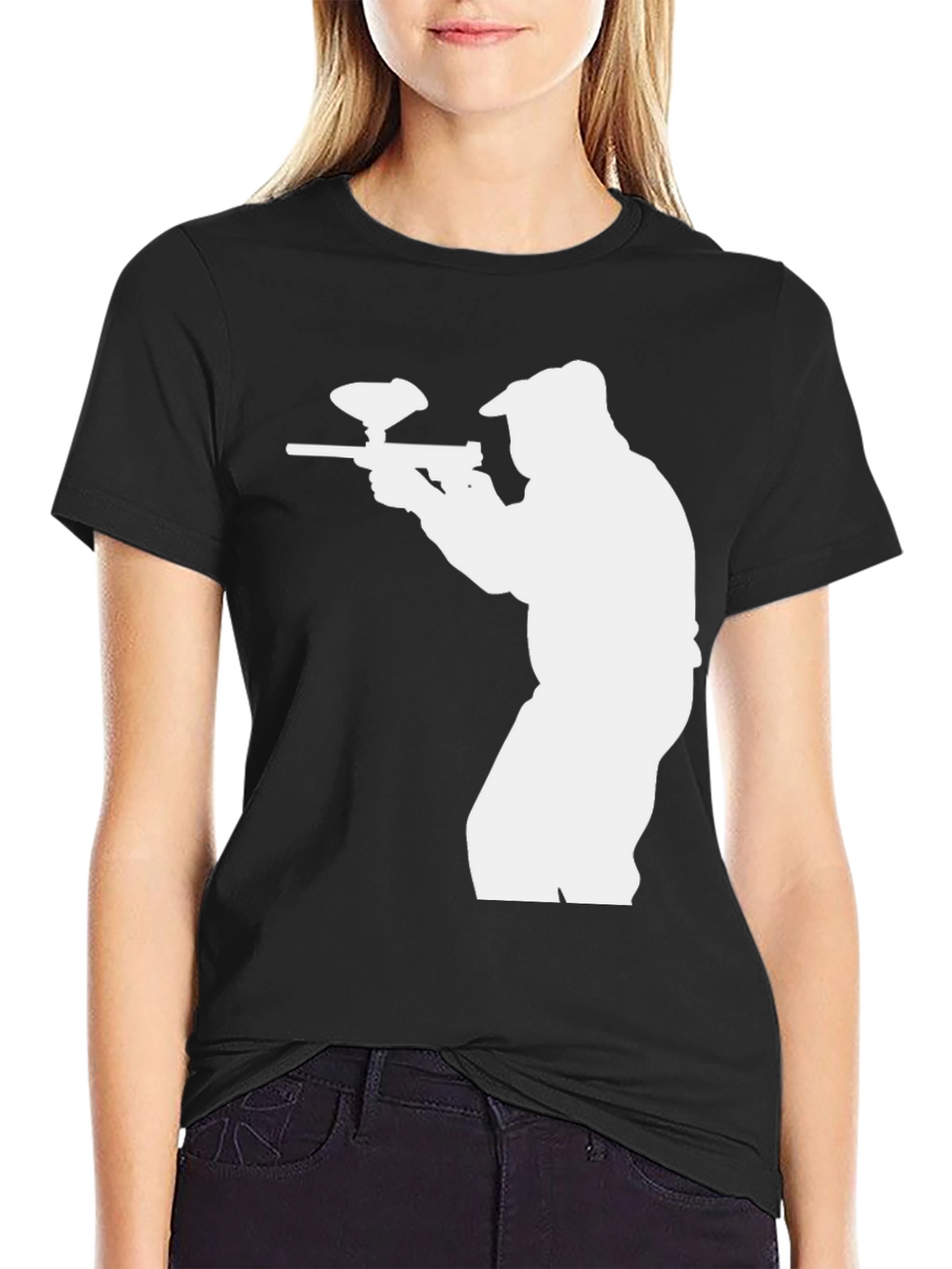 Paintball Player Graphic T-Shirt - Black Cotton