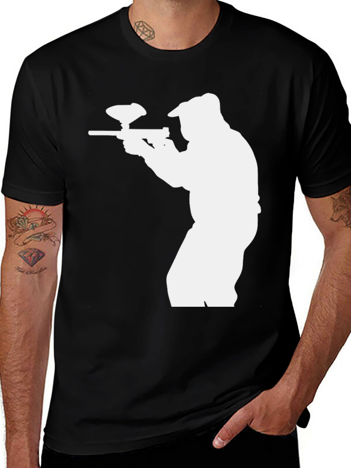 Paintball Player Graphic T-Shirt - Black Cotton