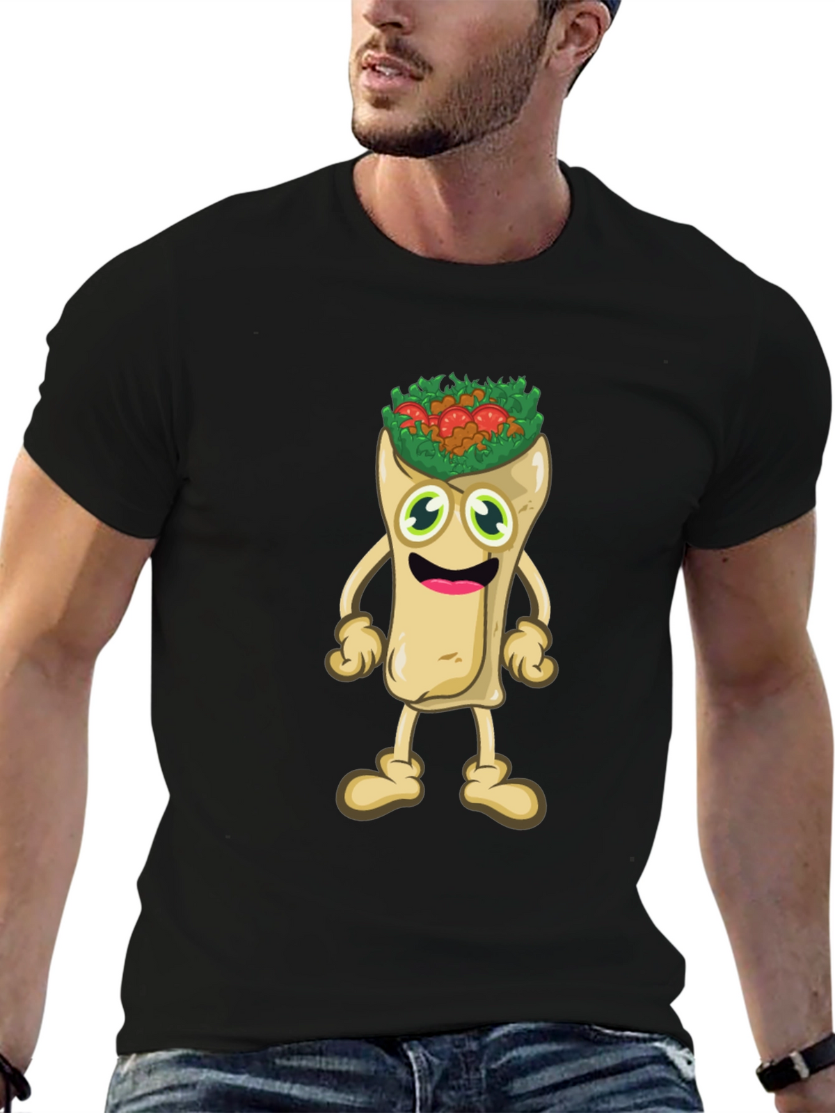 Funny Cartoon Burrito T-Shirt - Black