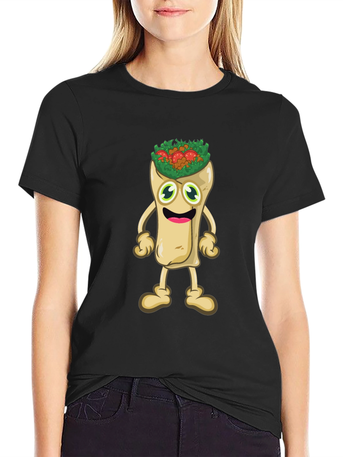 Funny Cartoon Burrito T-Shirt - Black
