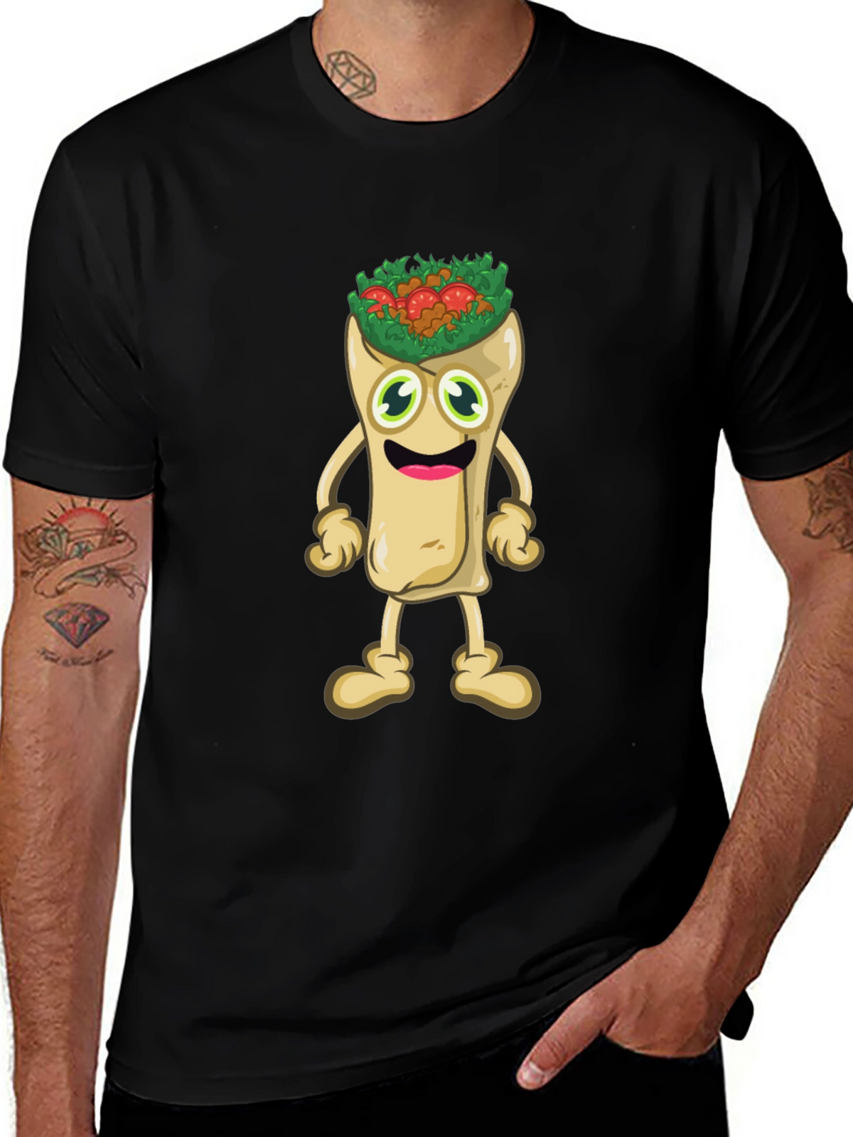 Funny Cartoon Burrito T-Shirt - Black