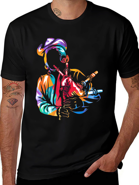 Bagpiper Graphic Tee - Black Cotton T-Shirt