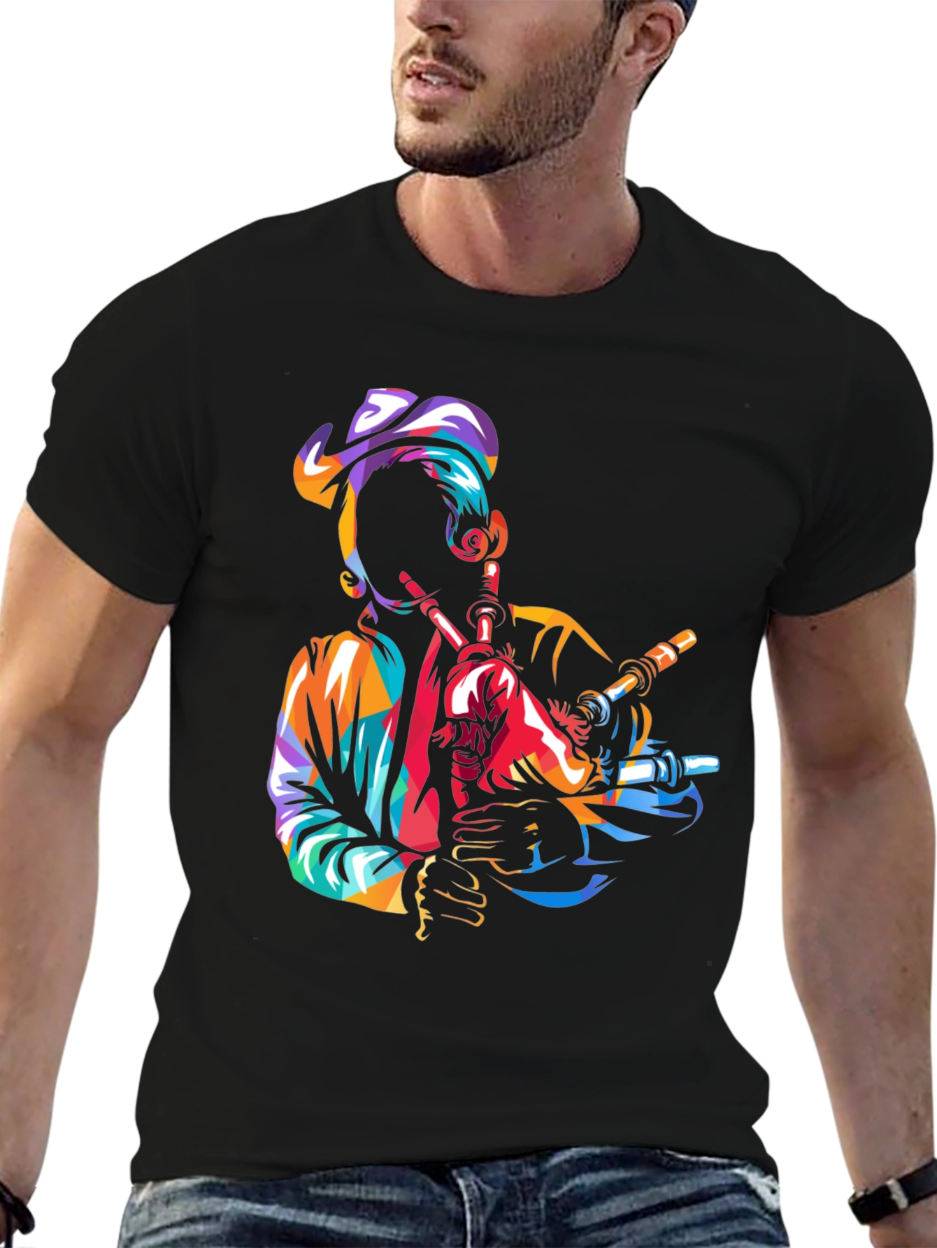 Bagpiper Graphic Tee - Black Cotton T-Shirt