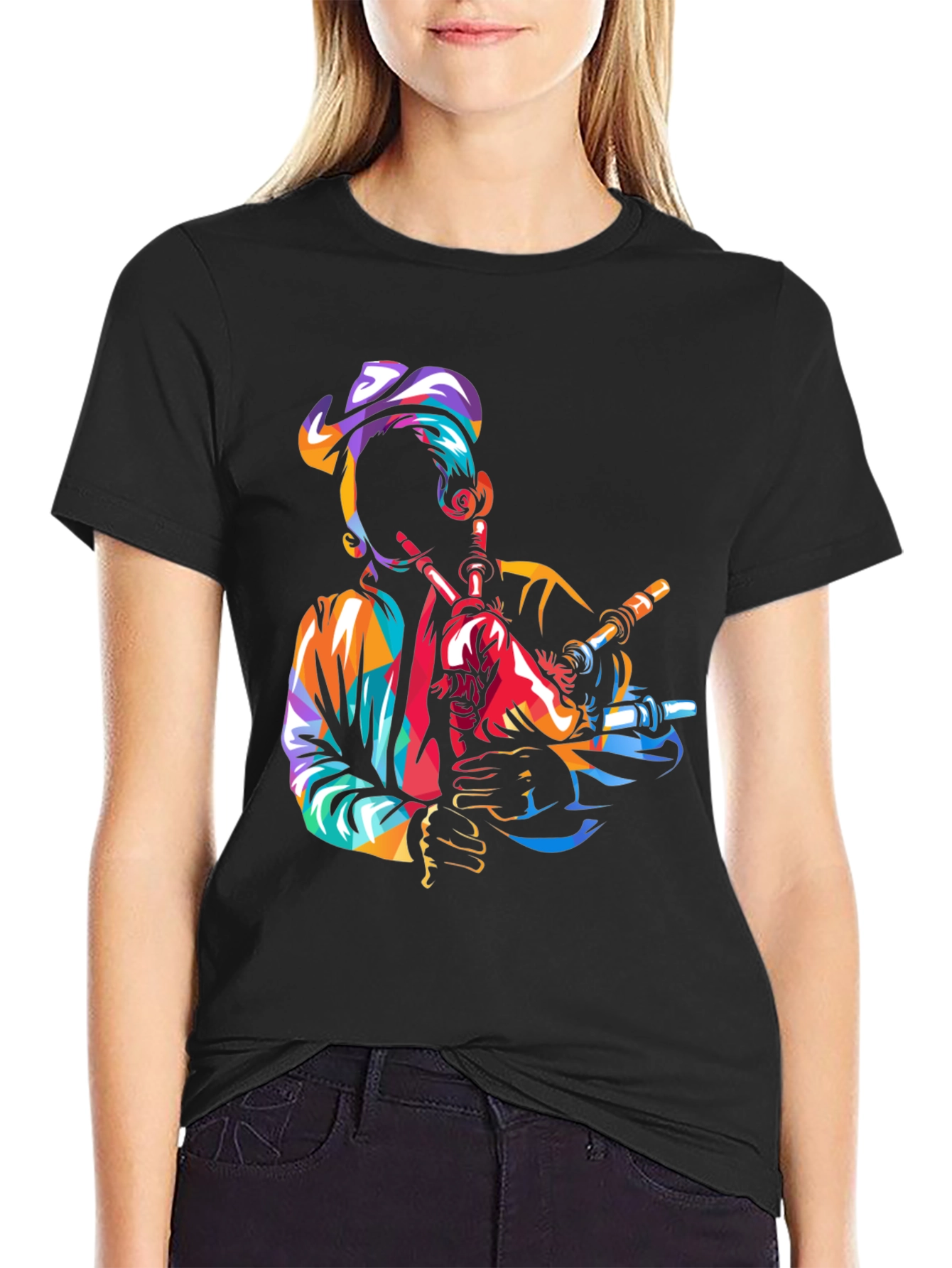 Bagpiper Graphic Tee - Black Cotton T-Shirt