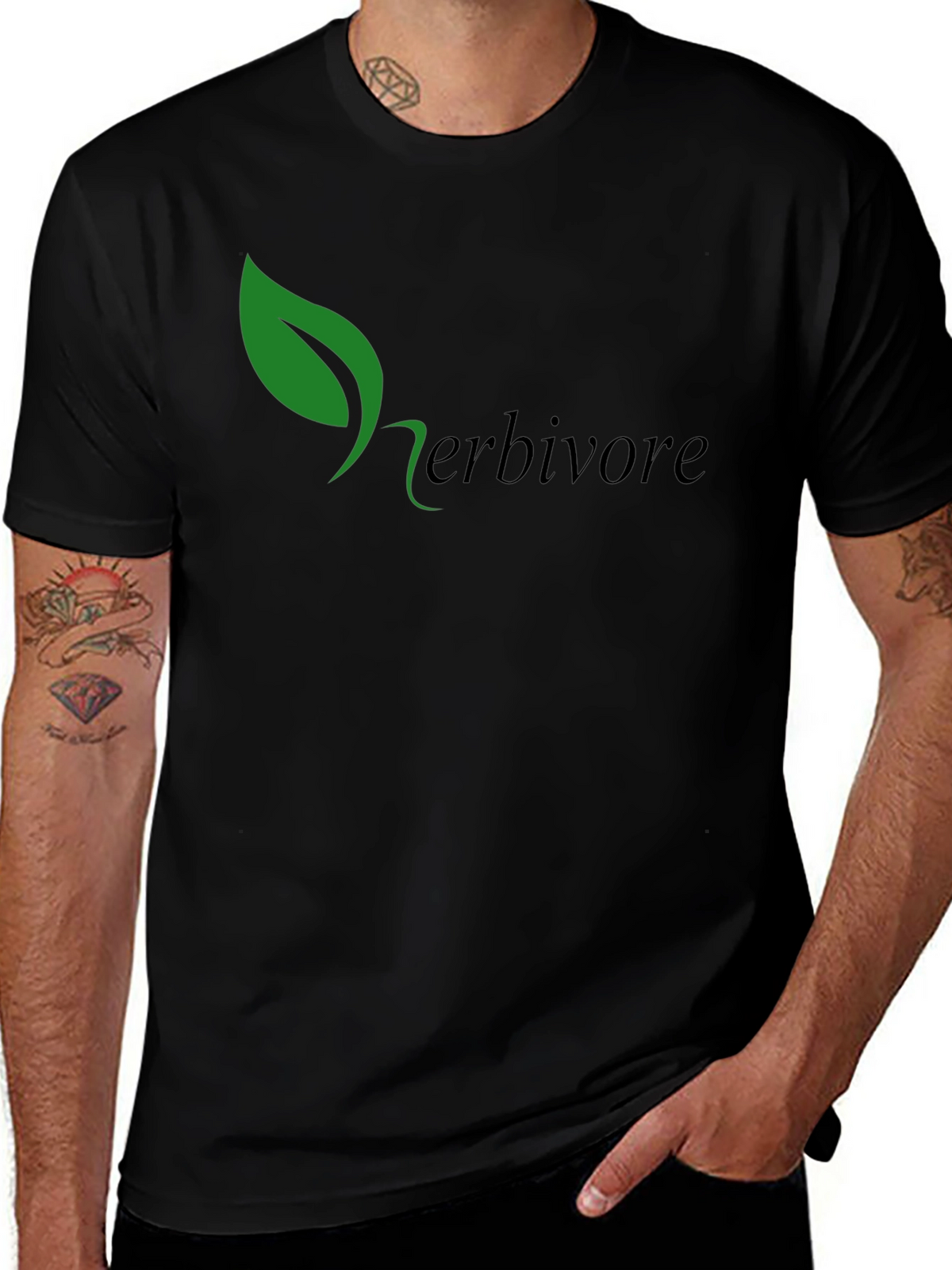Herbivore Green Leaf Black T-Shirt
