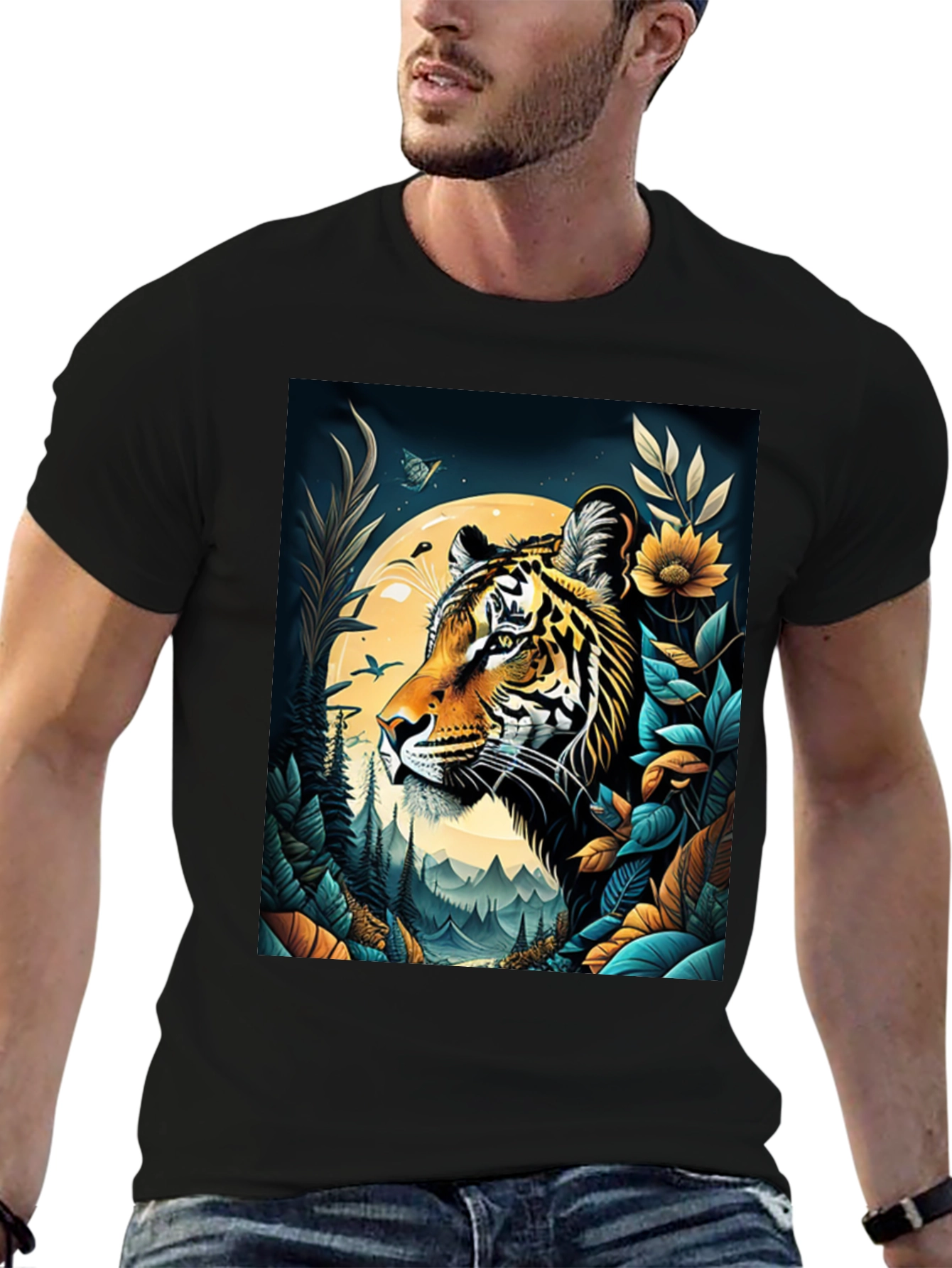 Tiger Graphic Print Crew Neck T-Shirt