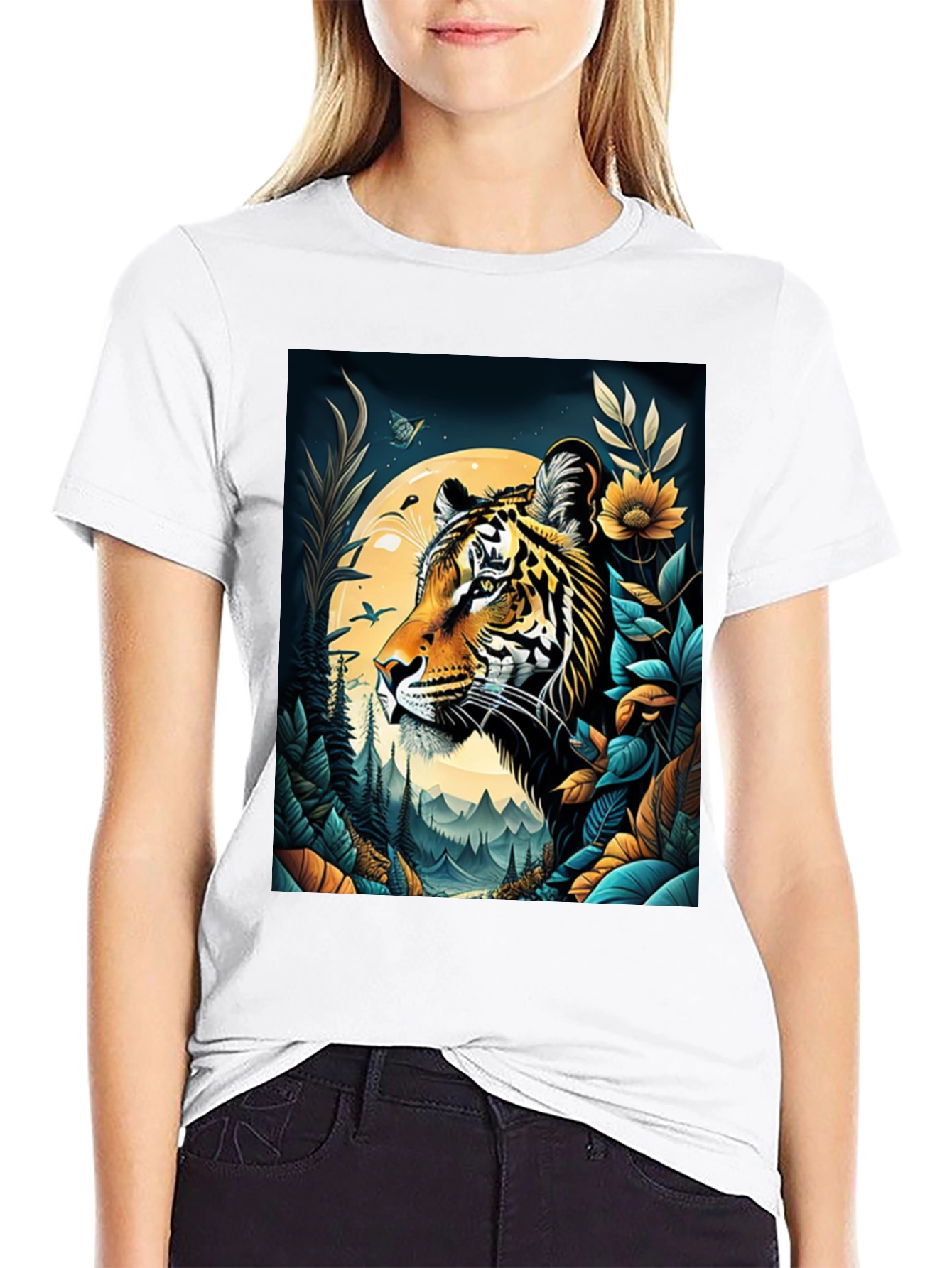 Tiger Graphic Print Crew Neck T-Shirt
