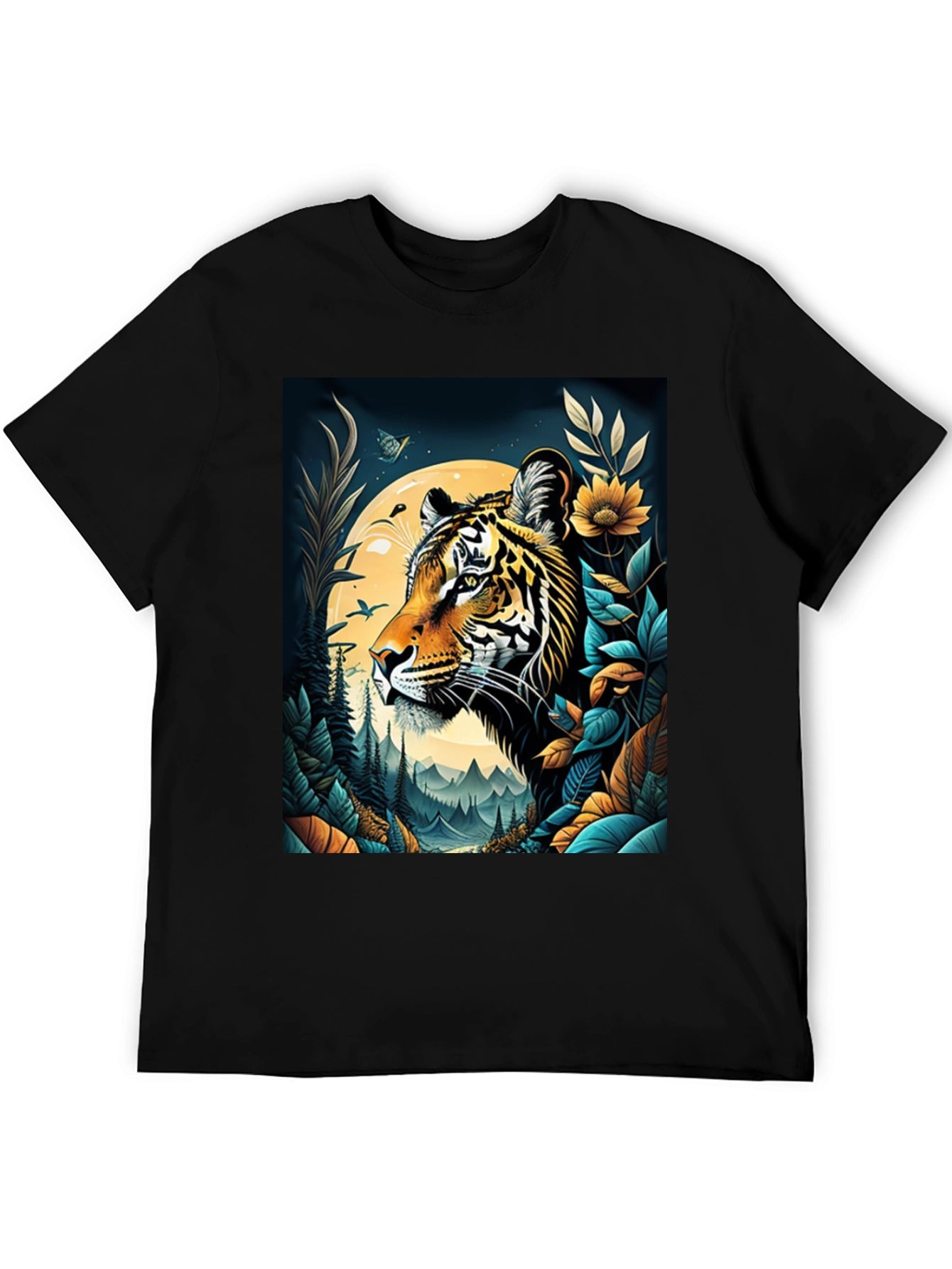 Tiger Graphic Print Crew Neck T-Shirt