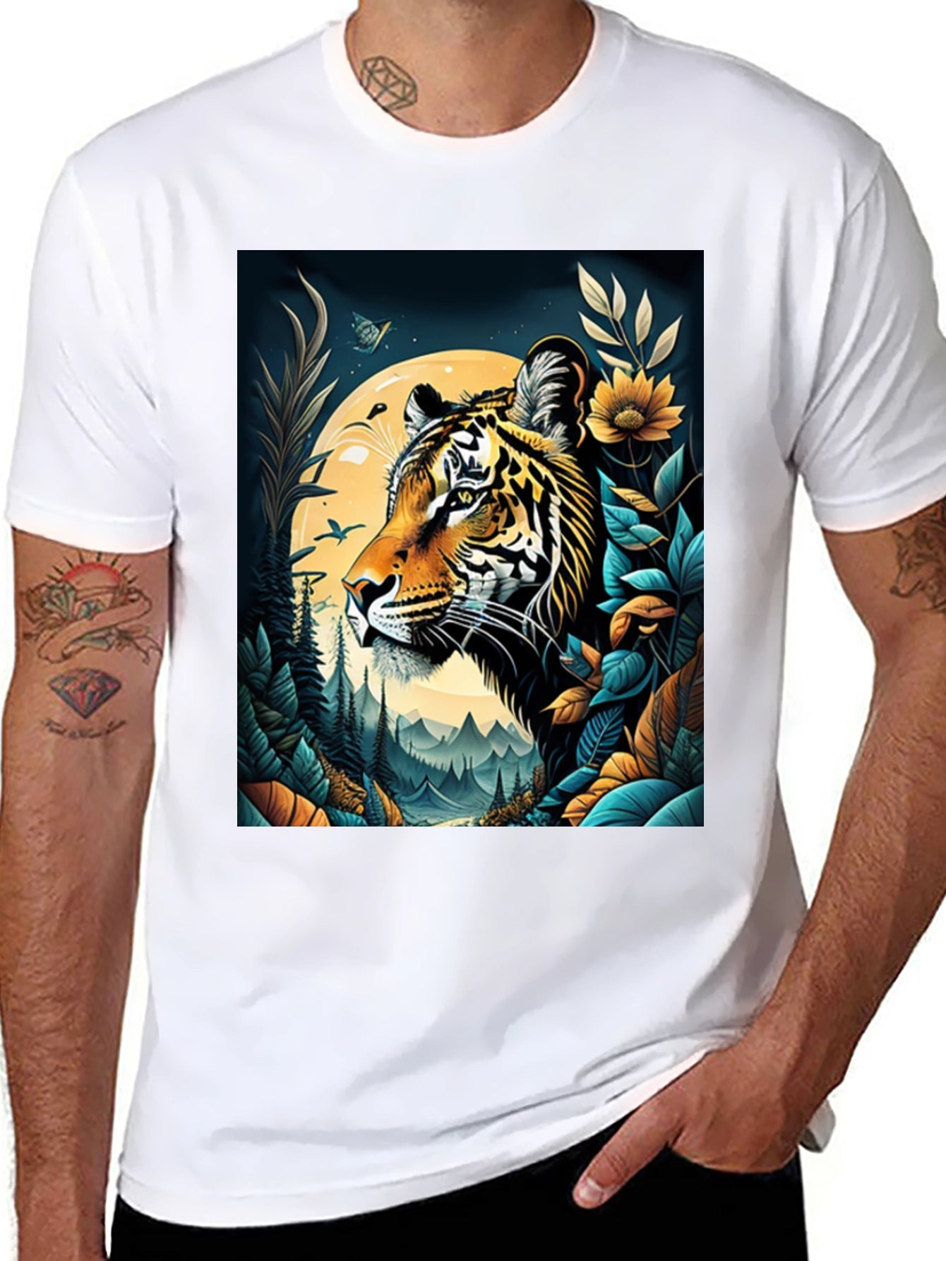Tiger Graphic Print Crew Neck T-Shirt