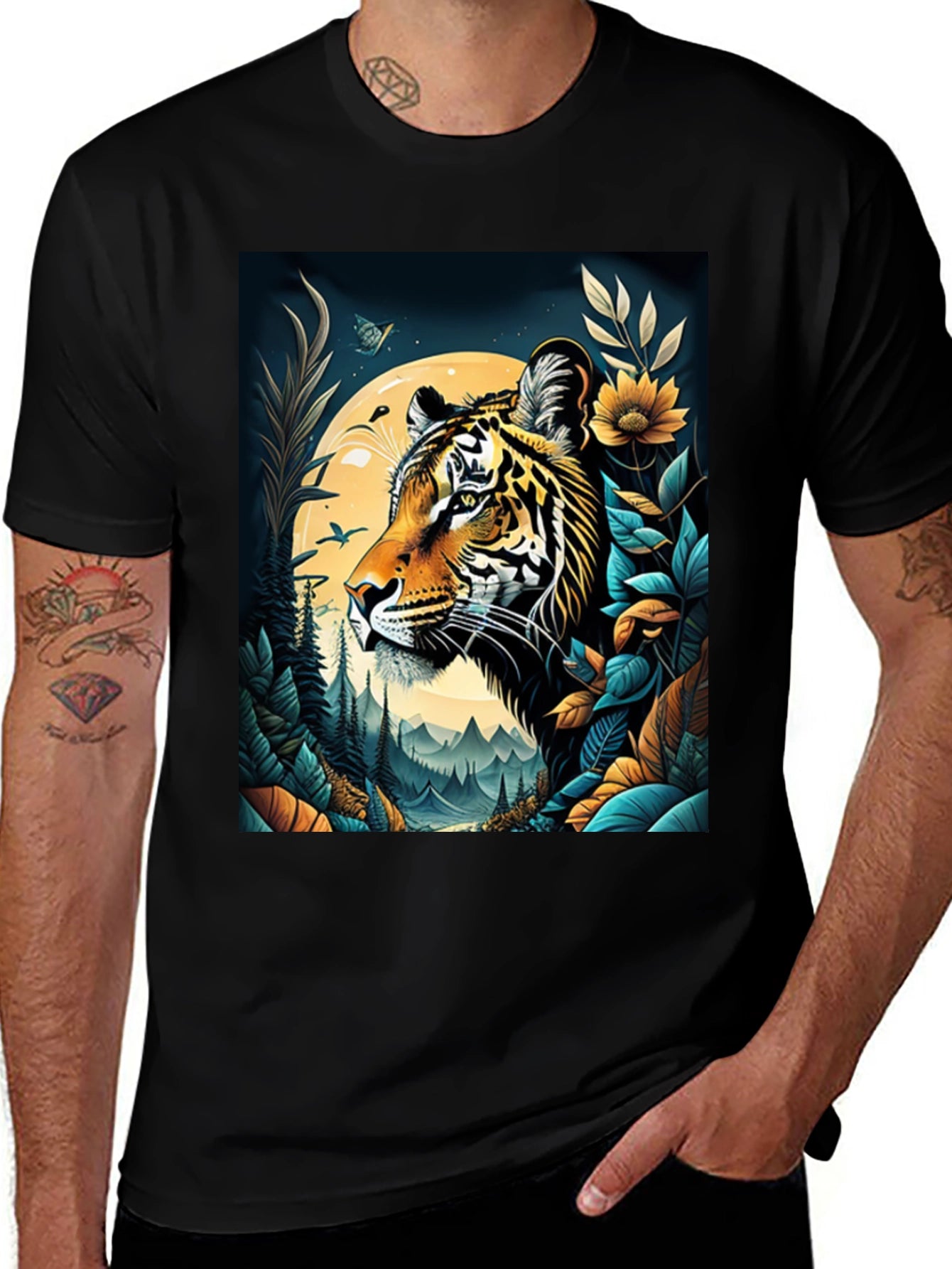 Tiger Graphic Print Crew Neck T-Shirt