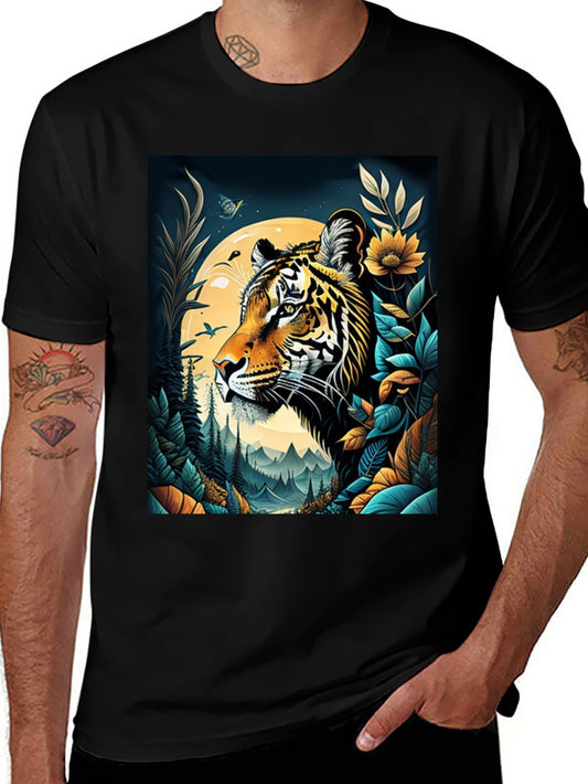 Tiger Graphic Print Crew Neck T-Shirt