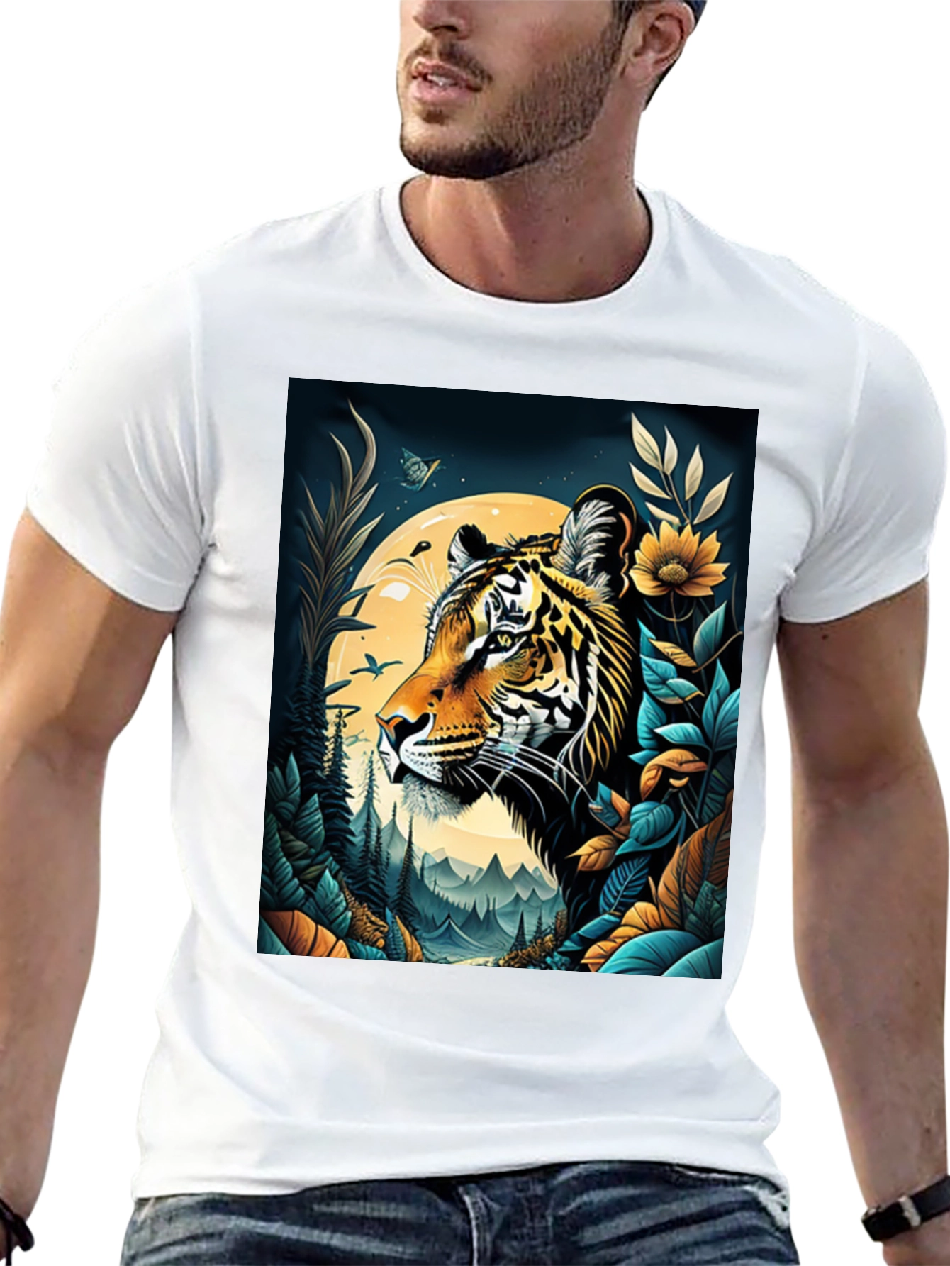 Tiger Graphic Print Crew Neck T-Shirt