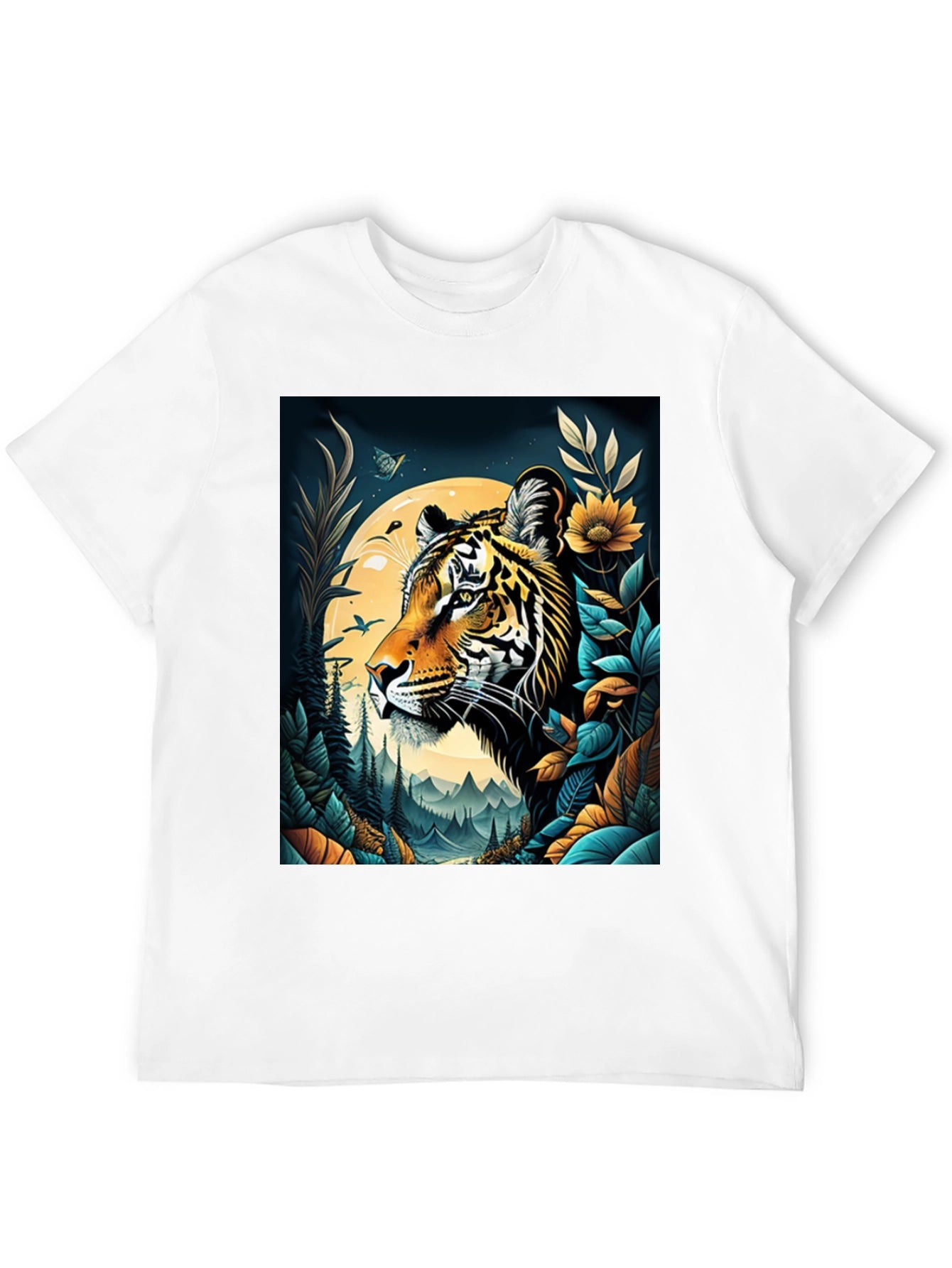 Tiger Graphic Print Crew Neck T-Shirt