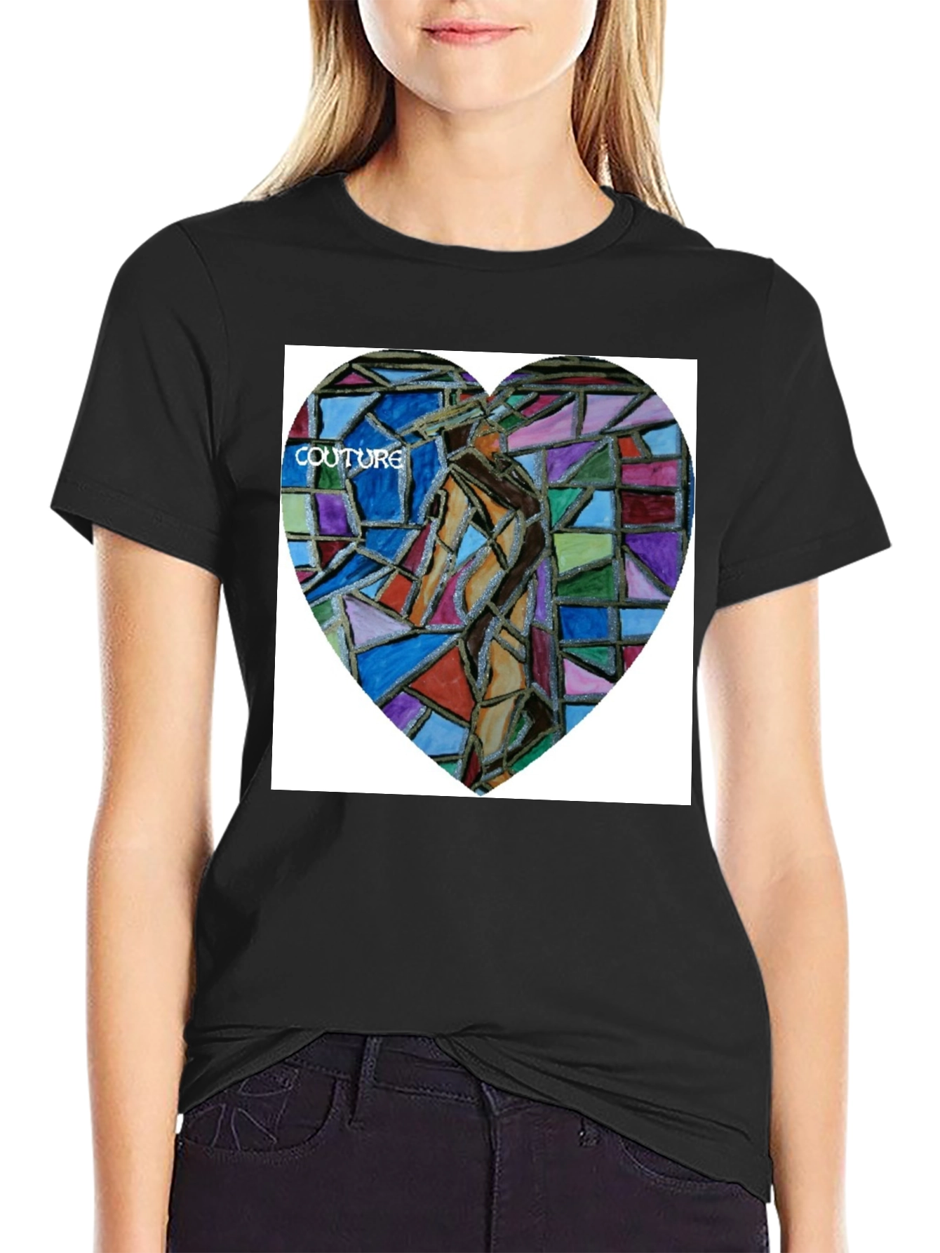 Unique Art Heart Graphic Black T-Shirt