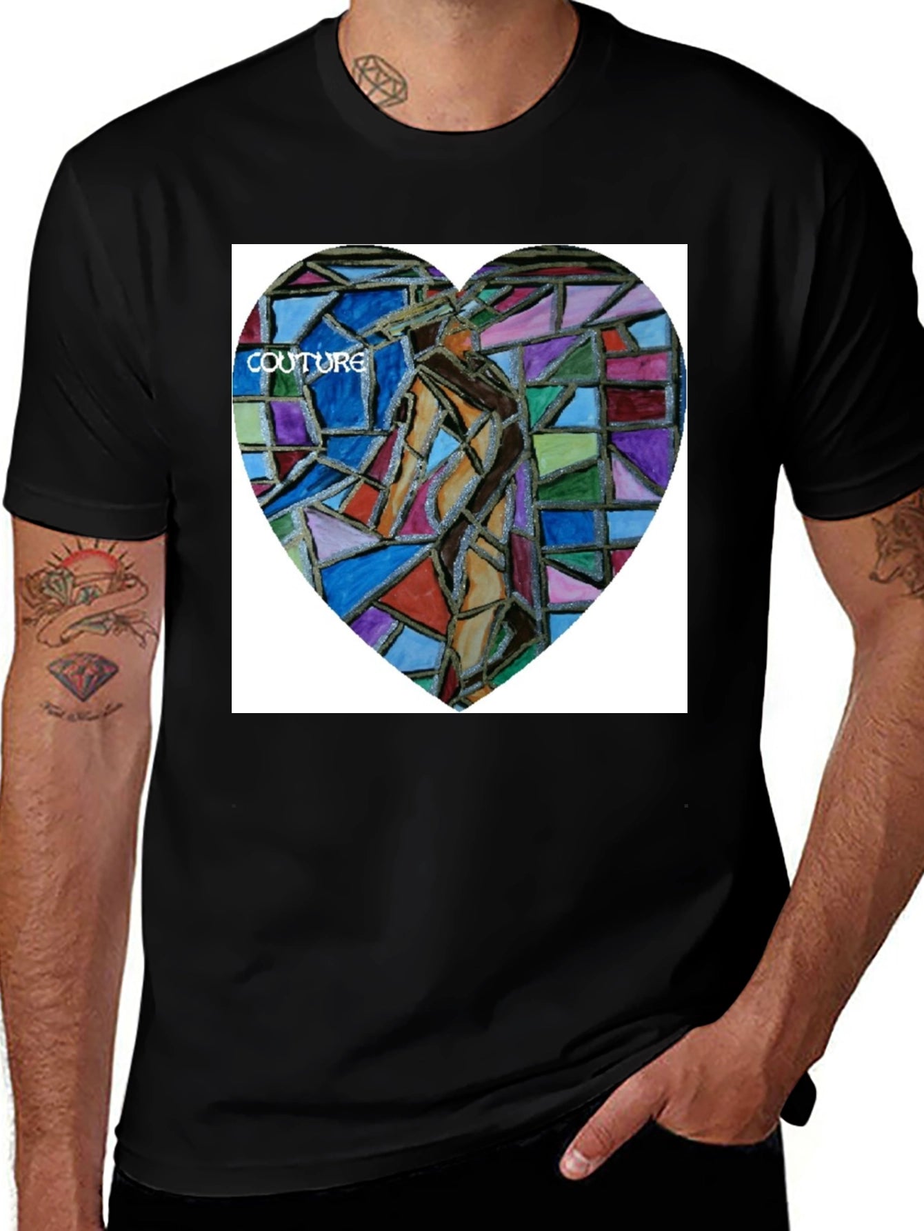 Unique Art Heart Graphic Black T-Shirt