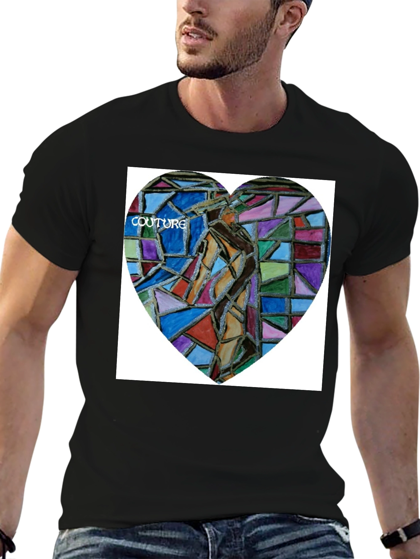 Unique Art Heart Graphic Black T-Shirt
