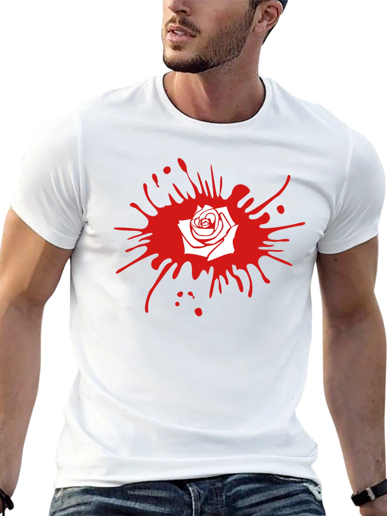 Rose Splash Graphic Tee - Stylish Black T-Shirt