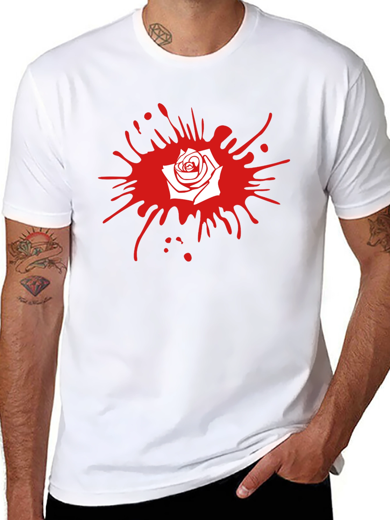 Rose Splash Graphic Tee - Stylish Black T-Shirt