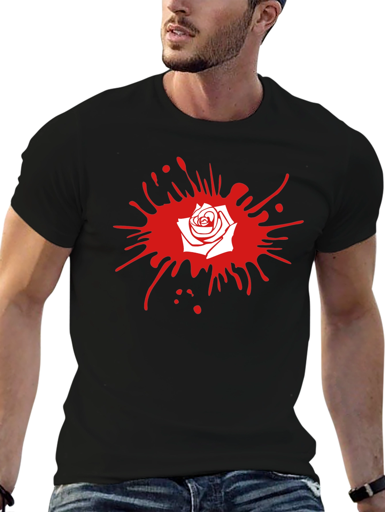 Rose Splash Graphic Tee - Stylish Black T-Shirt