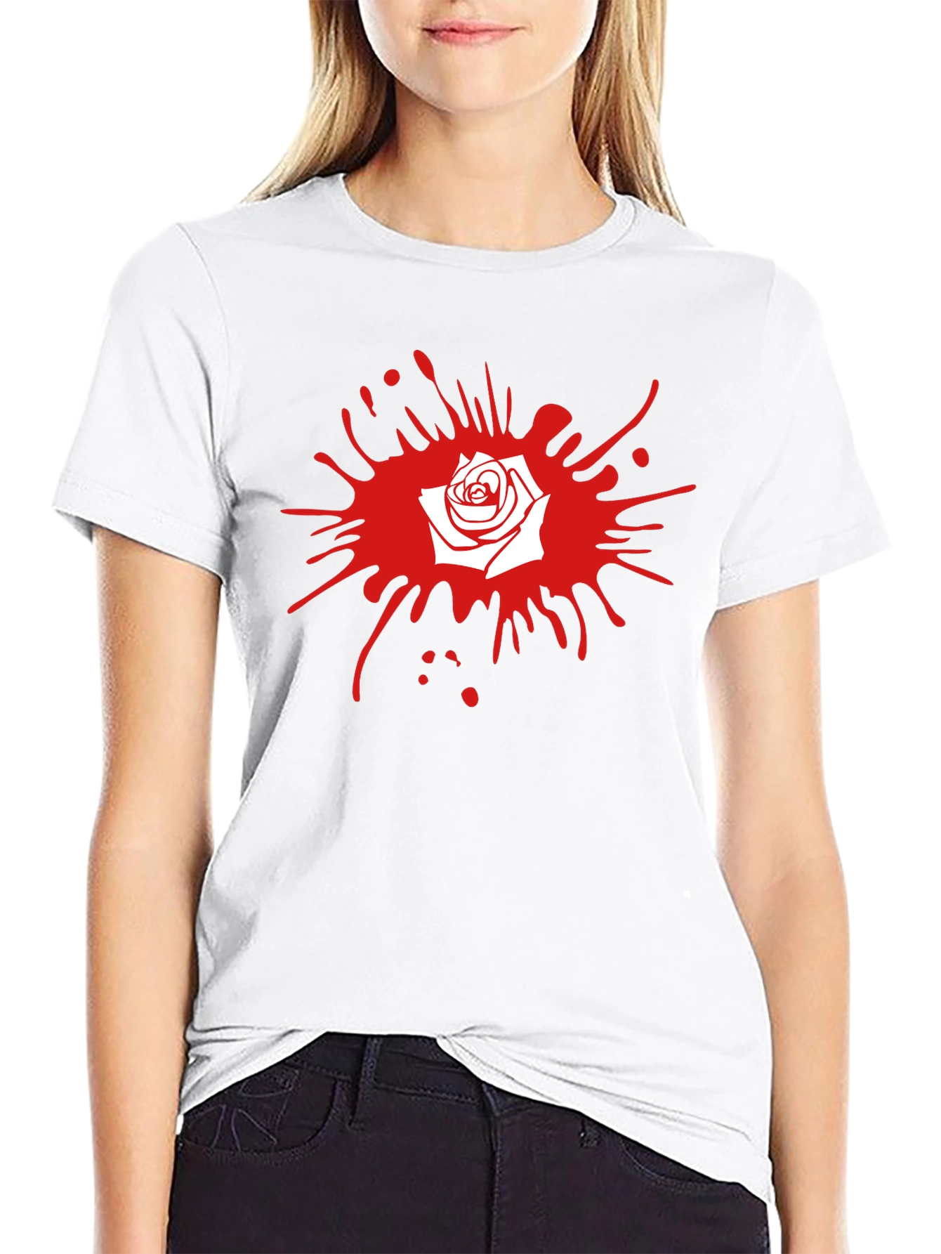 Rose Splash Graphic Tee - Stylish Black T-Shirt