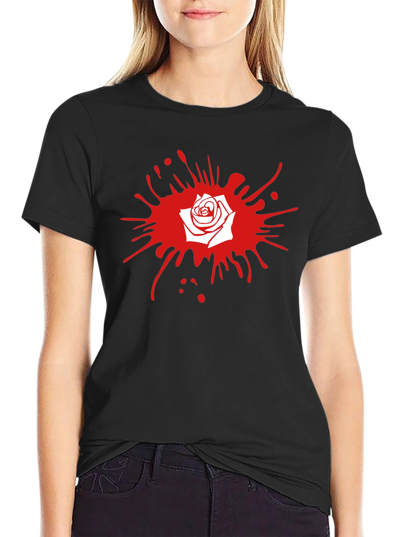 Rose Splash Graphic Tee - Stylish Black T-Shirt