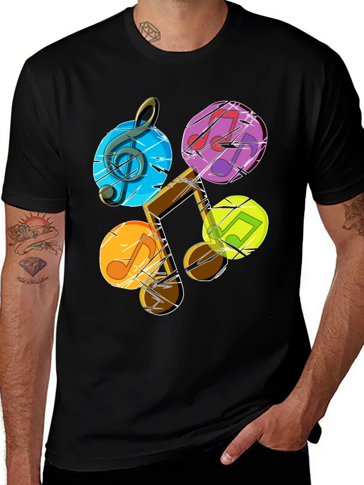 Musical Note Graphic Tee - Stylish Mens Black T-Shirt