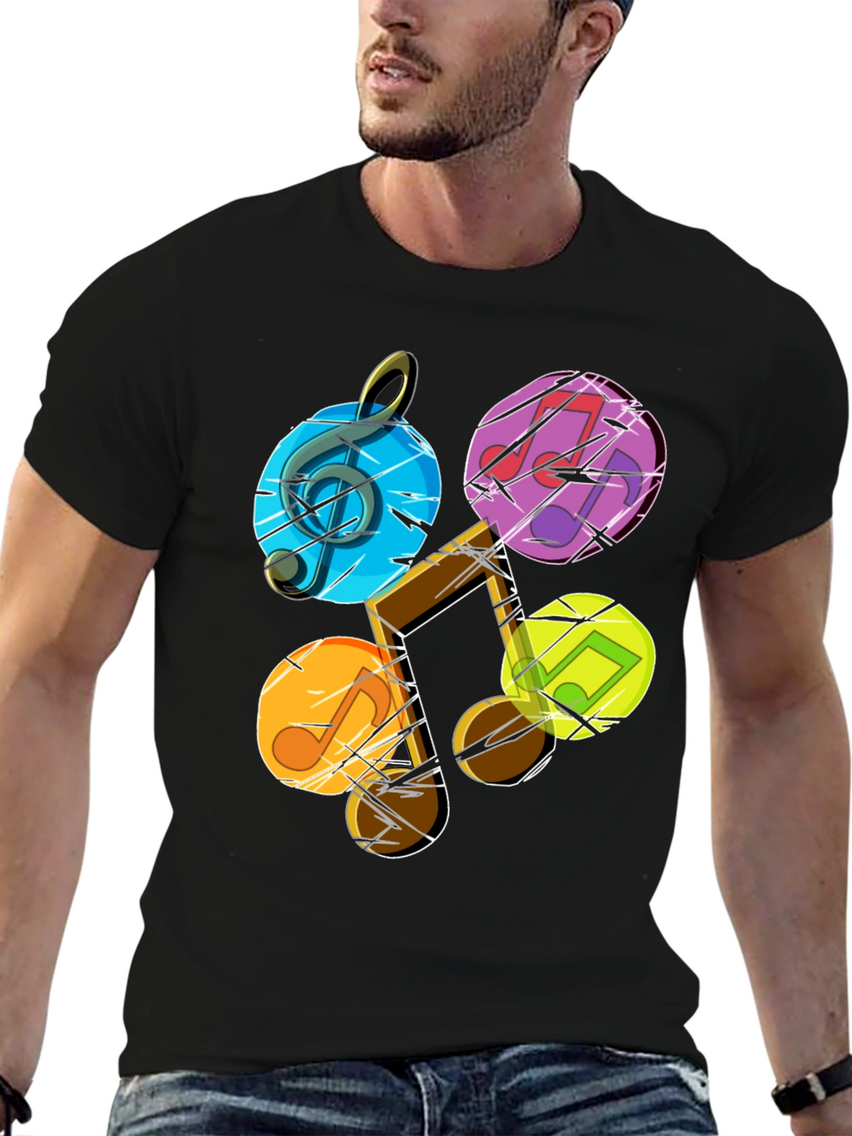Musical Note Graphic Tee - Stylish Mens Black T-Shirt