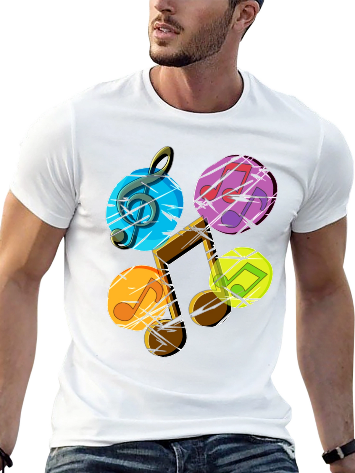 Musical Note Graphic Tee - Stylish Mens Black T-Shirt