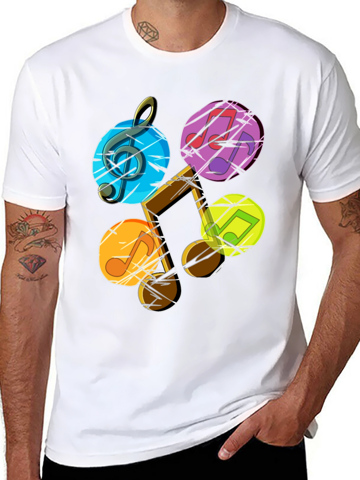 Musical Note Graphic Tee - Stylish Mens Black T-Shirt