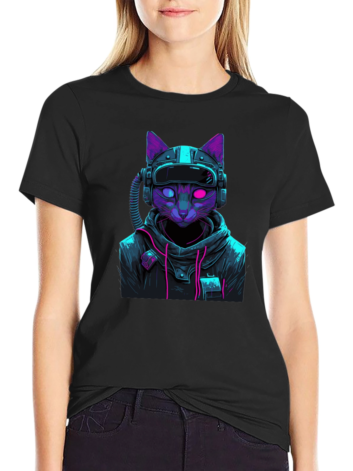 Cyberpunk Cat T-Shirt - Futuristic Style