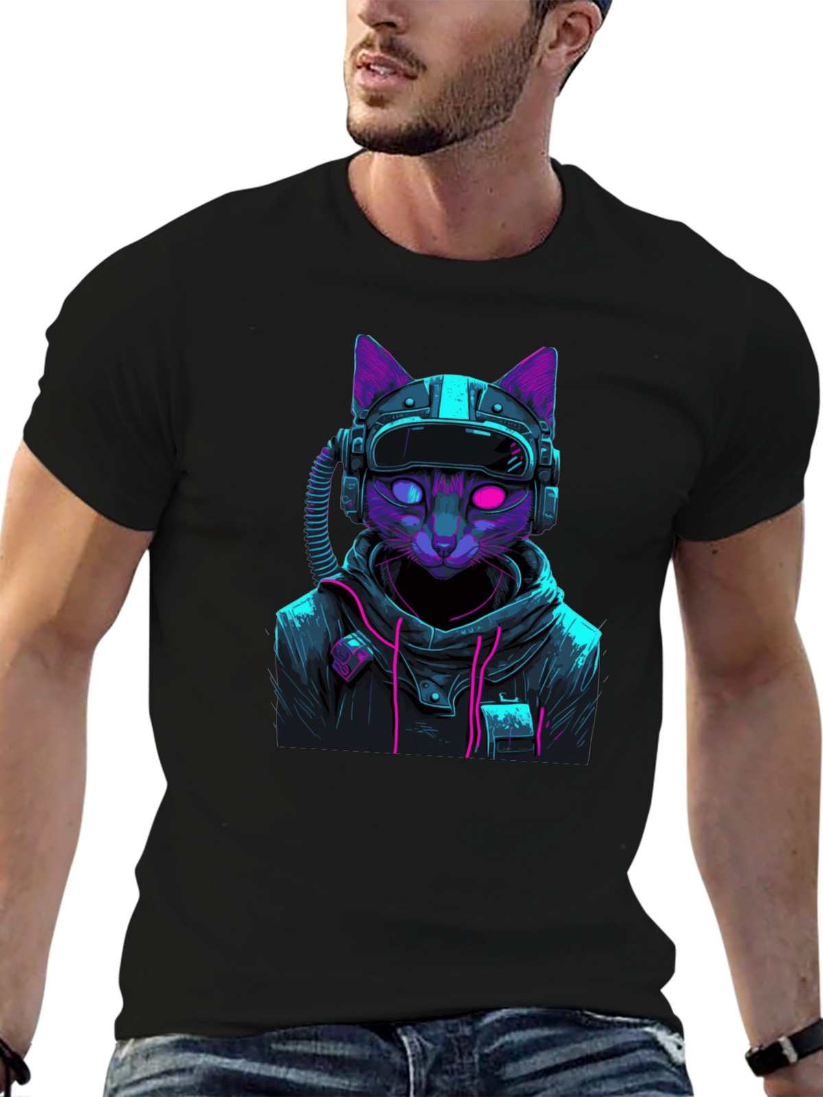 Cyberpunk Cat T-Shirt - Futuristic Style