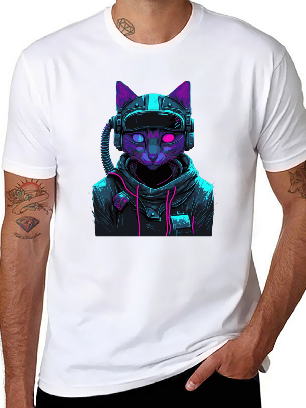 Cyberpunk Cat T-Shirt - Futuristic Style