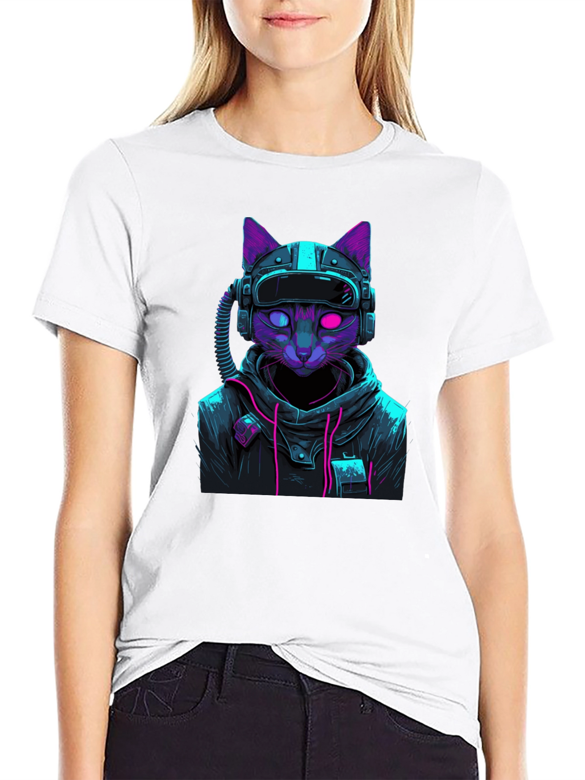 Cyberpunk Cat T-Shirt - Futuristic Style