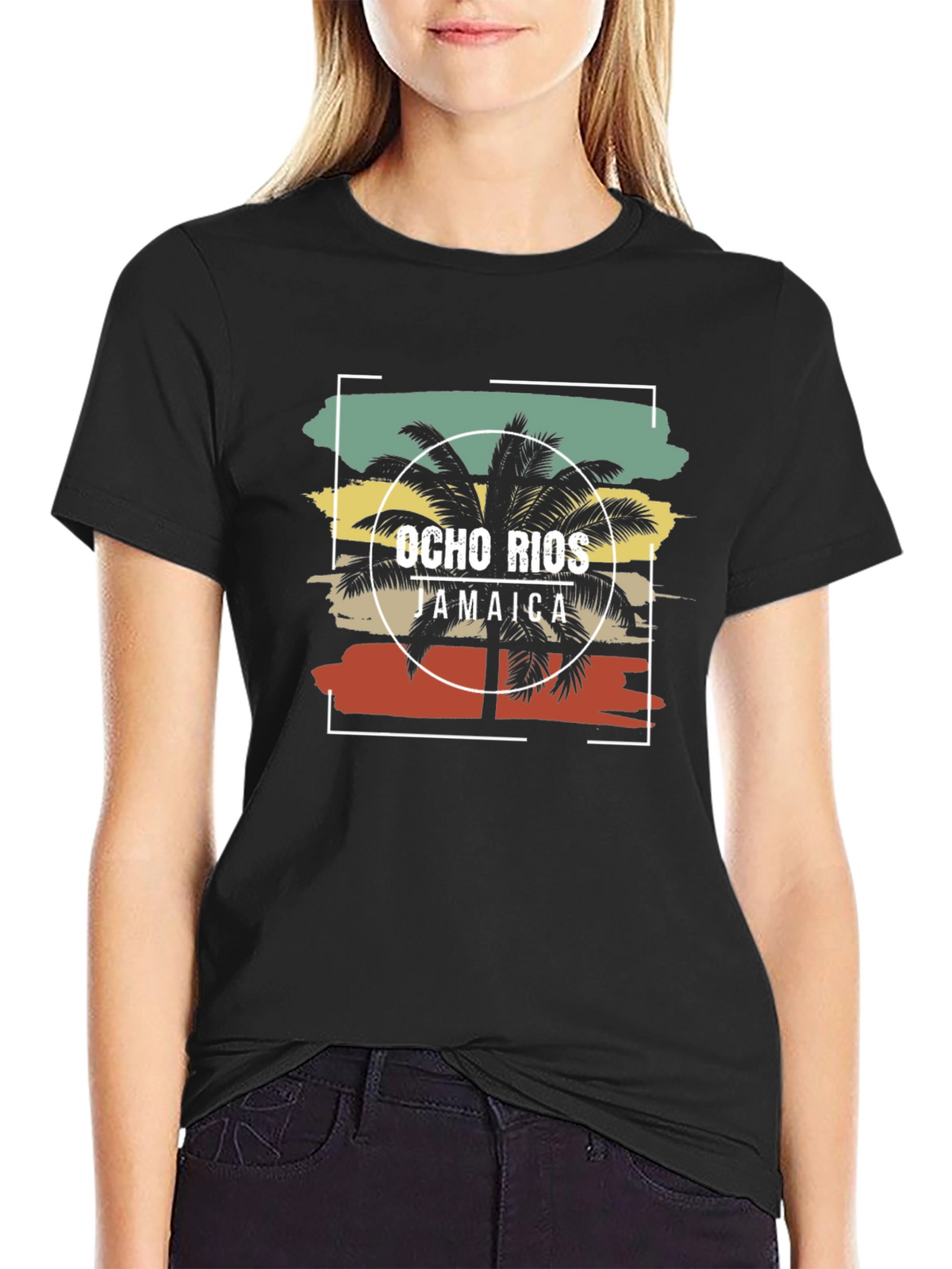 Ocho Rios Jamaica Palm Tree Black T-Shirt