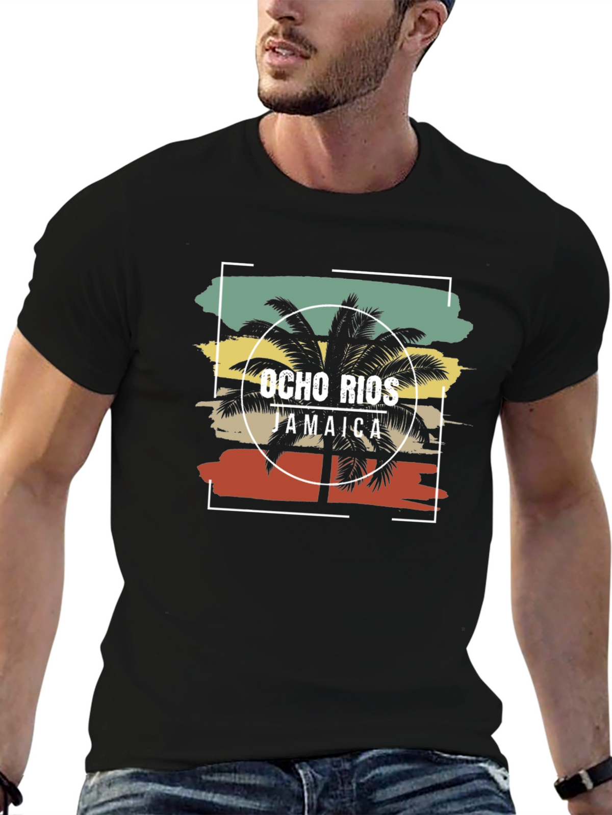 Ocho Rios Jamaica Palm Tree Black T-Shirt