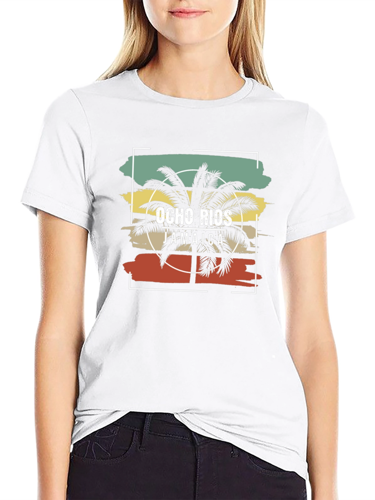 Ocho Rios Jamaica Palm Tree Black T-Shirt