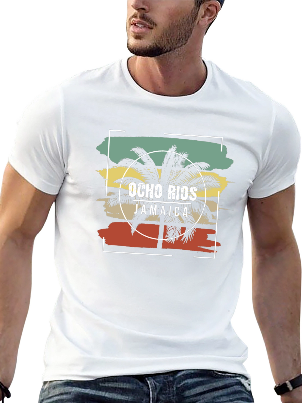 Ocho Rios Jamaica Palm Tree Black T-Shirt