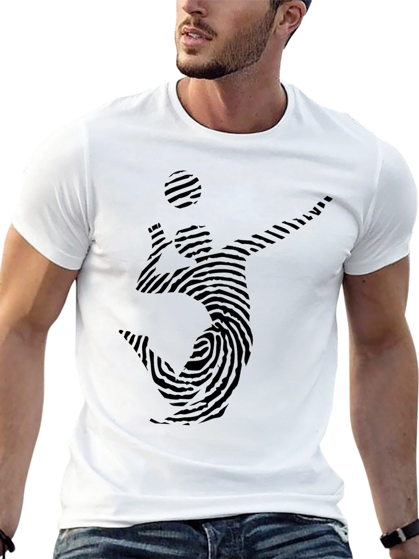 Volleyball Fingerprint Graphic Tee - Stylish Mens Black T-Shirt