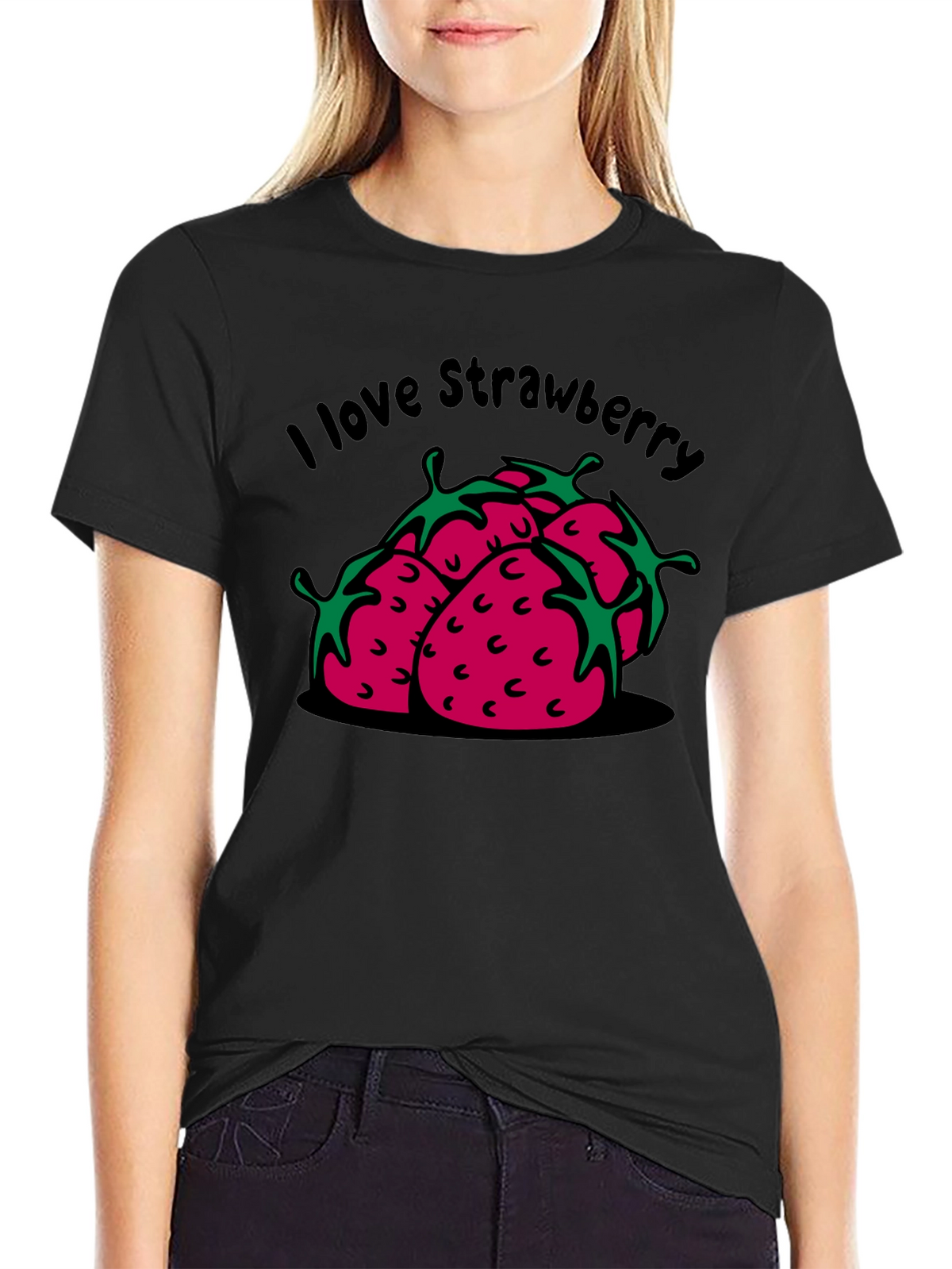 I Love Strawberry Black Graphic T-Shirt