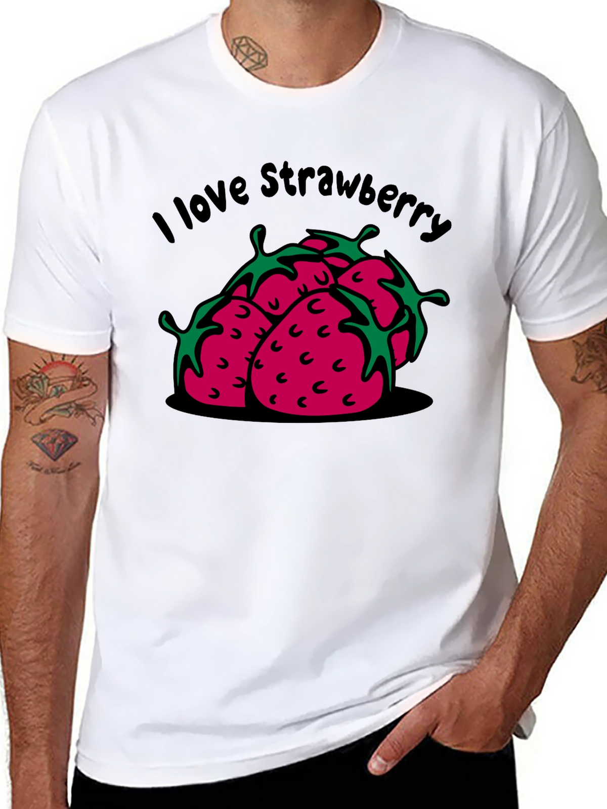 I Love Strawberry Black Graphic T-Shirt