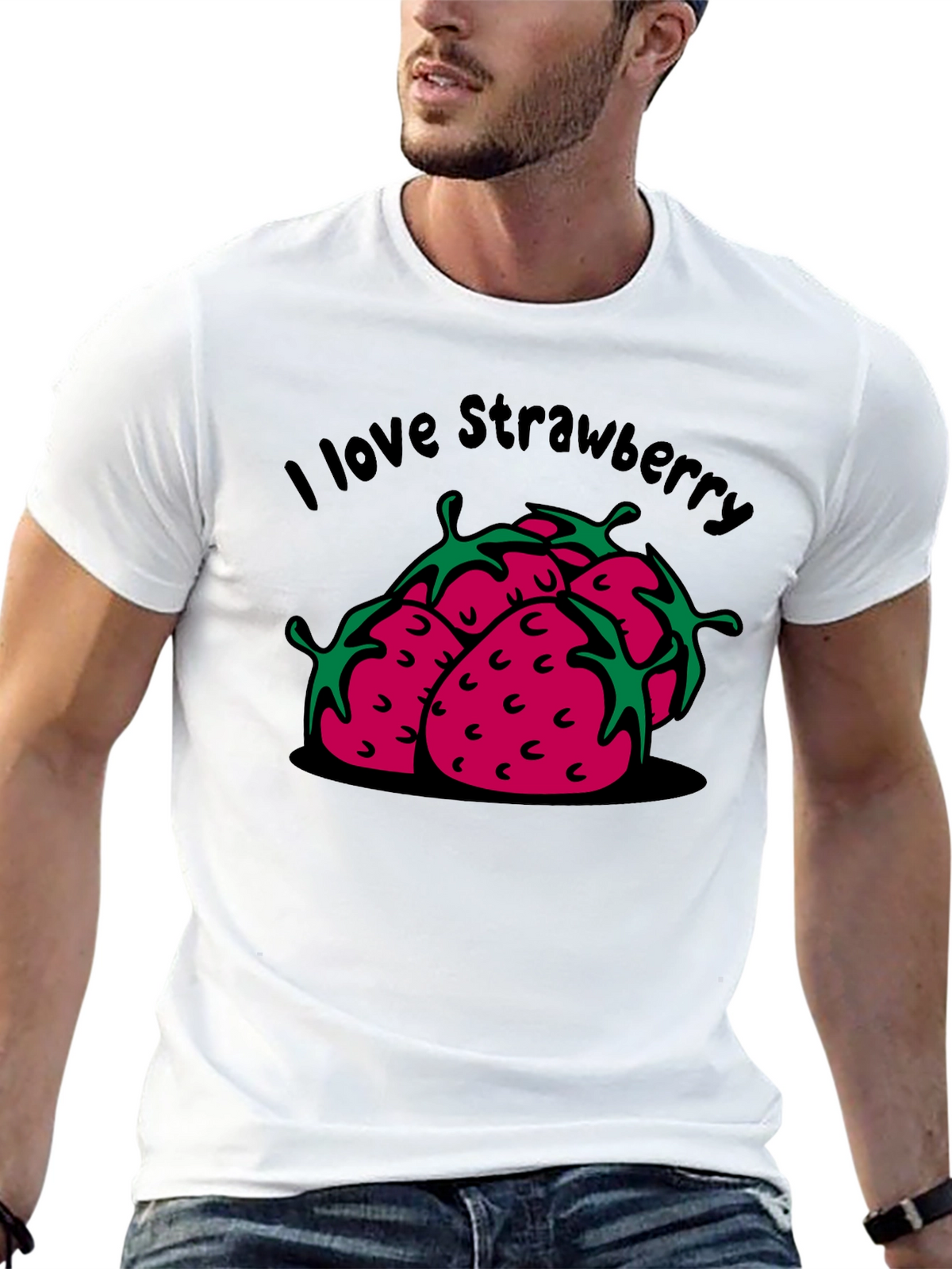 I Love Strawberry Black Graphic T-Shirt